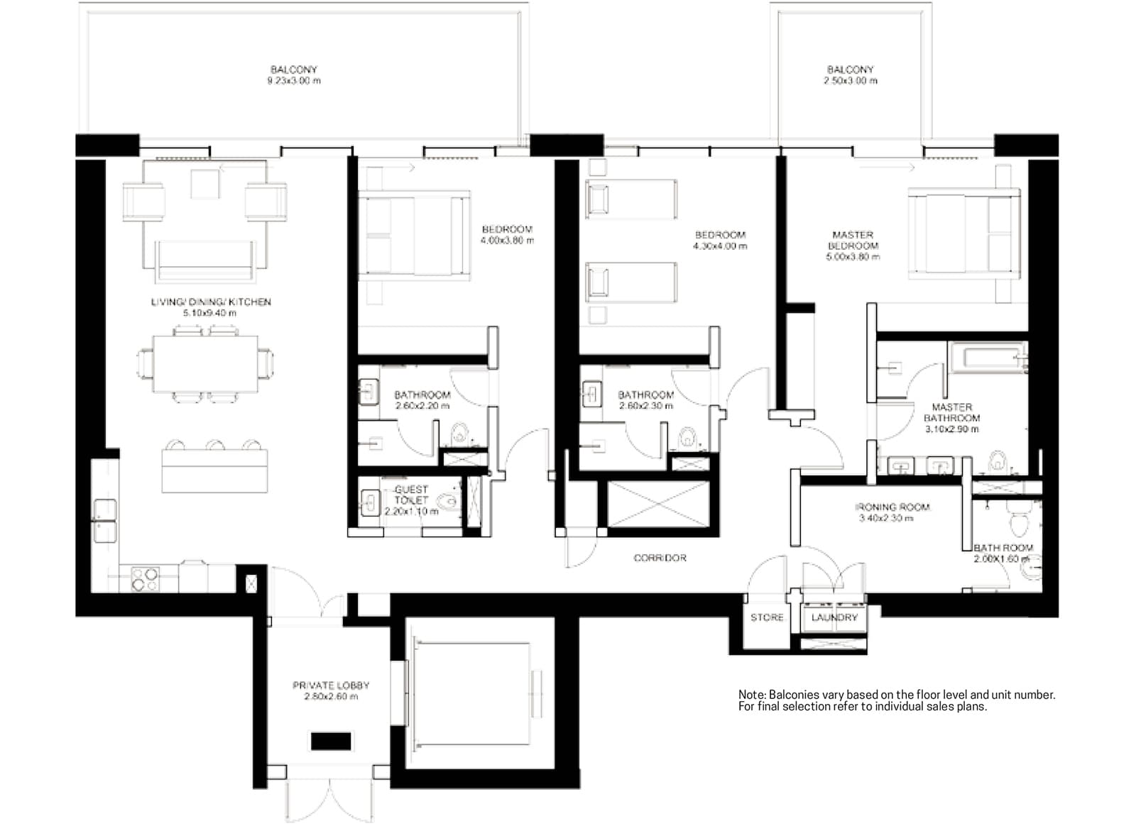 1 JBR, 3-Bed Floor Plan, type: 3 br