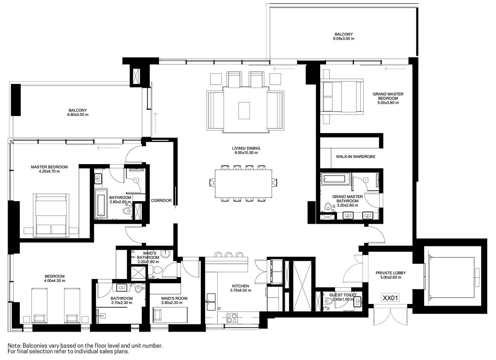 1 JBR, 3-Bed Floor Plan, type: 3 br Corner + Maid