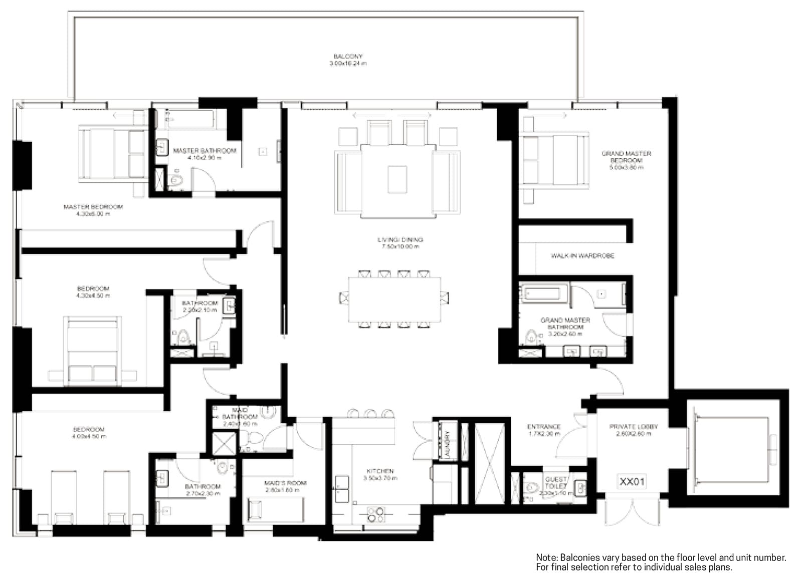 1 JBR, 4-Bed Floor Plan, type: 4 br Corner + Maid