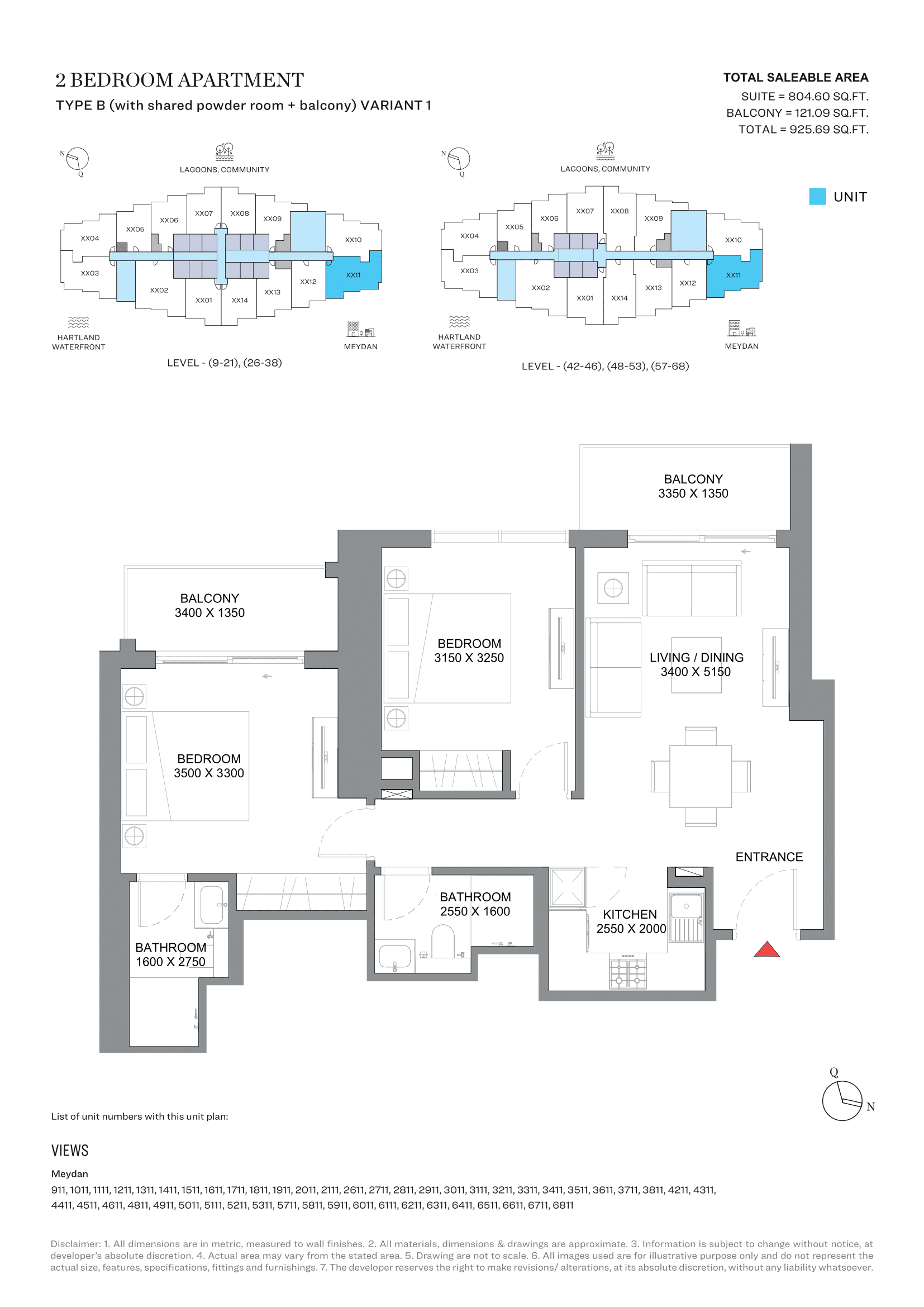 360 Riverside Crescent, 2-Bed Floor Plan, type: