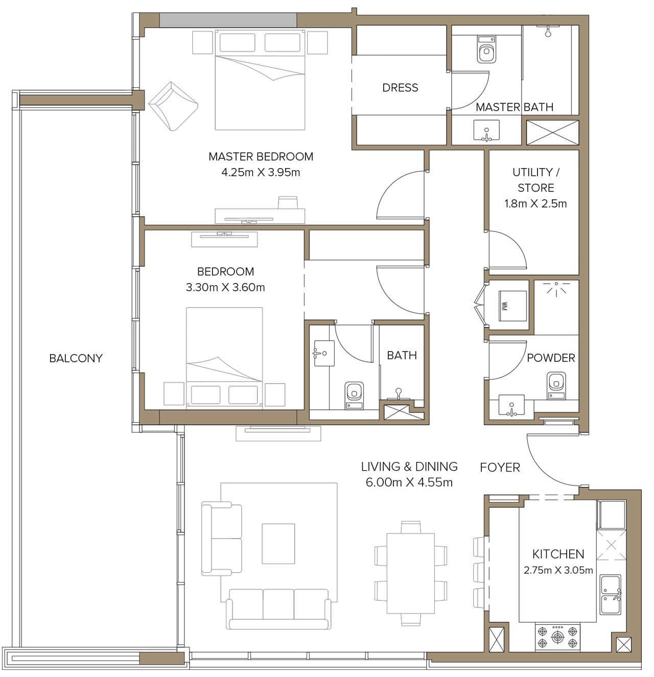 399 Hills Park A, 2-Bed Floor Plan, type: