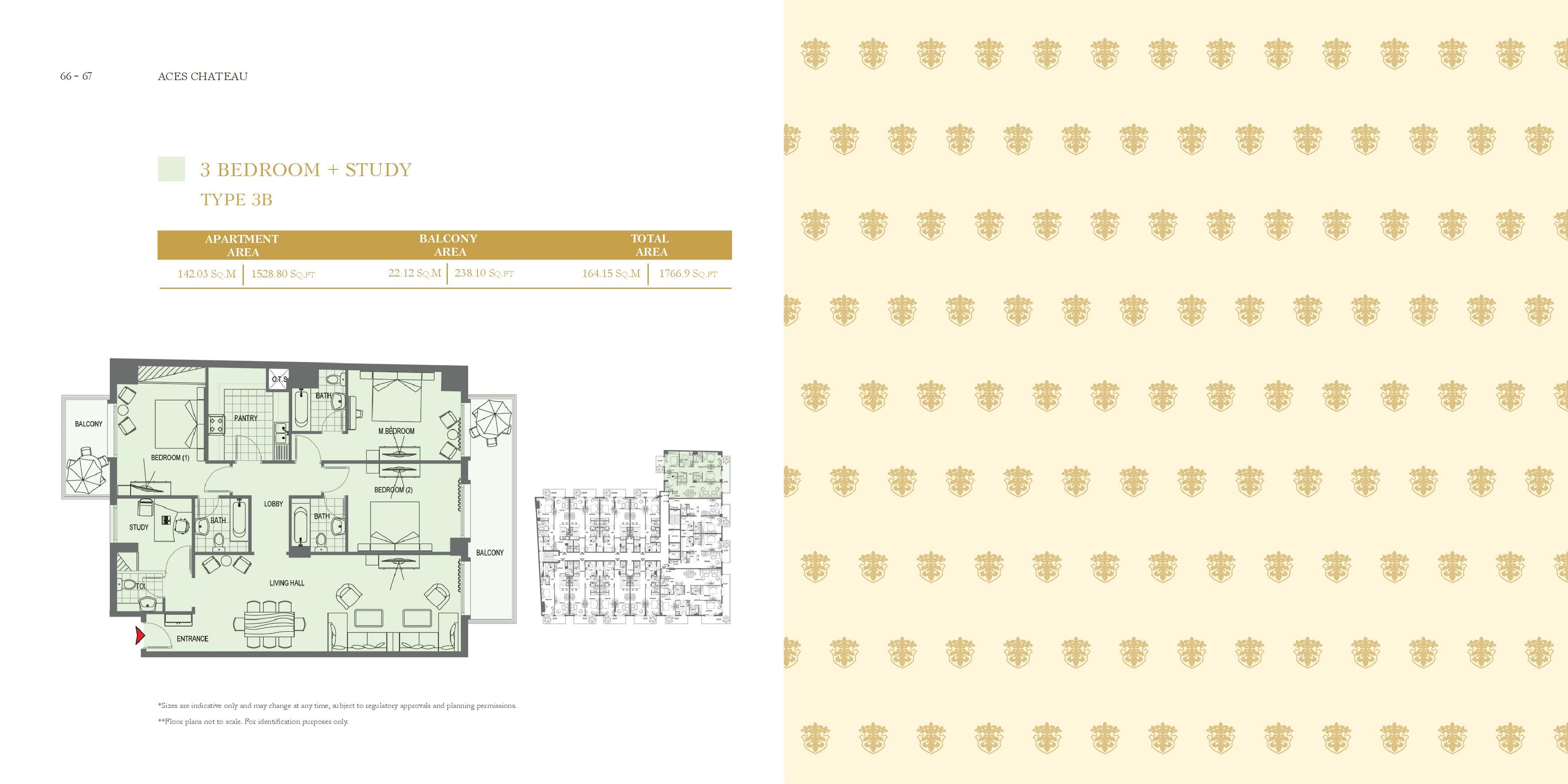 Aces Chateau, 3-Bed Floor Plan, type: 3 Bedroom