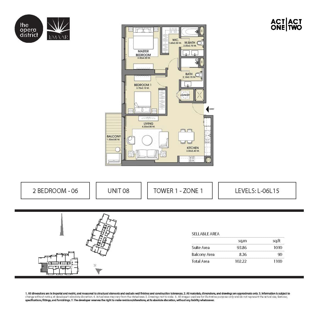Act One | Act Two Tower 1, 2-Bed Floor Plan, type: 2 BD - 06 Unit 08