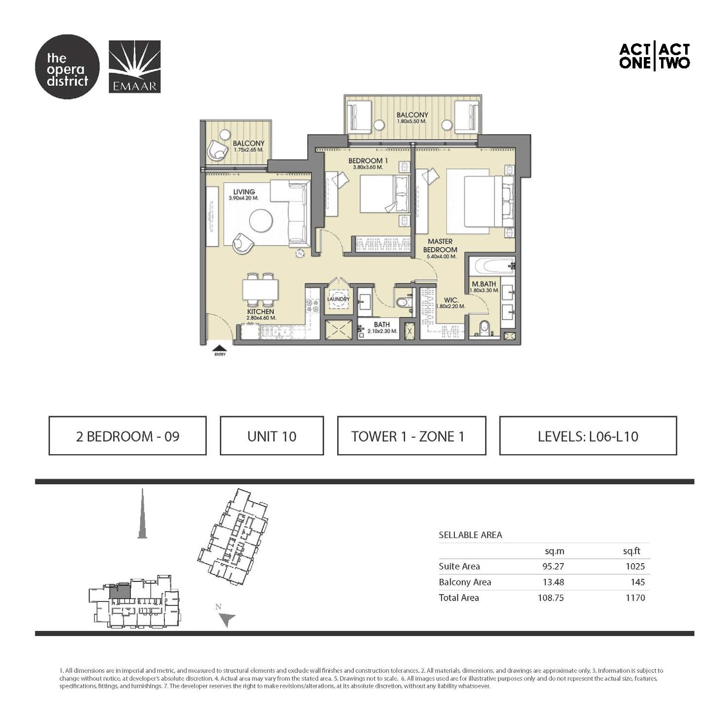 Act One | Act Two Tower 1, 2-Bed Floor Plan, type: 2 BD - 09 Unit 10