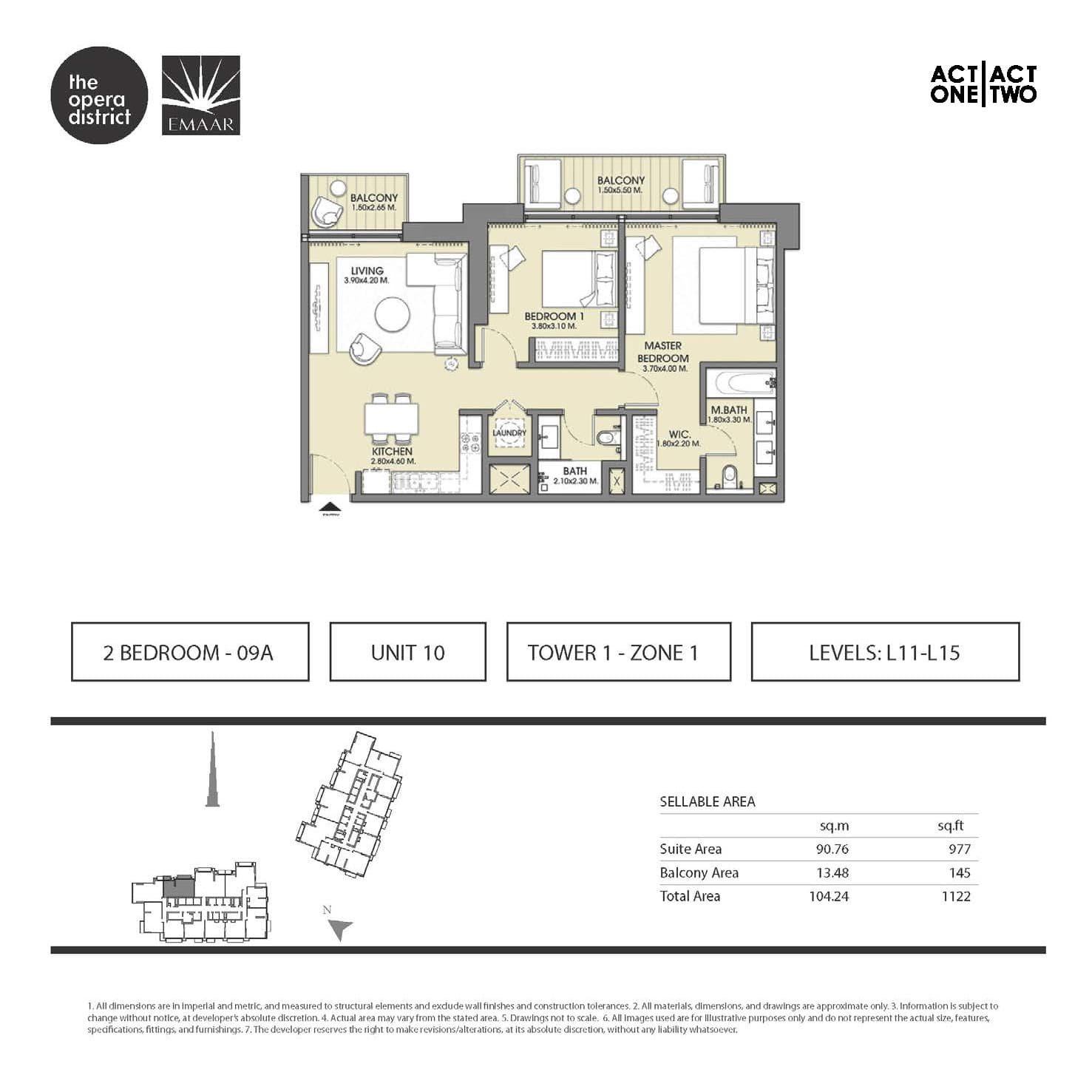 Act One | Act Two Tower 1, 2-Bed Floor Plan, type: 2 BD - 09A Unit 10