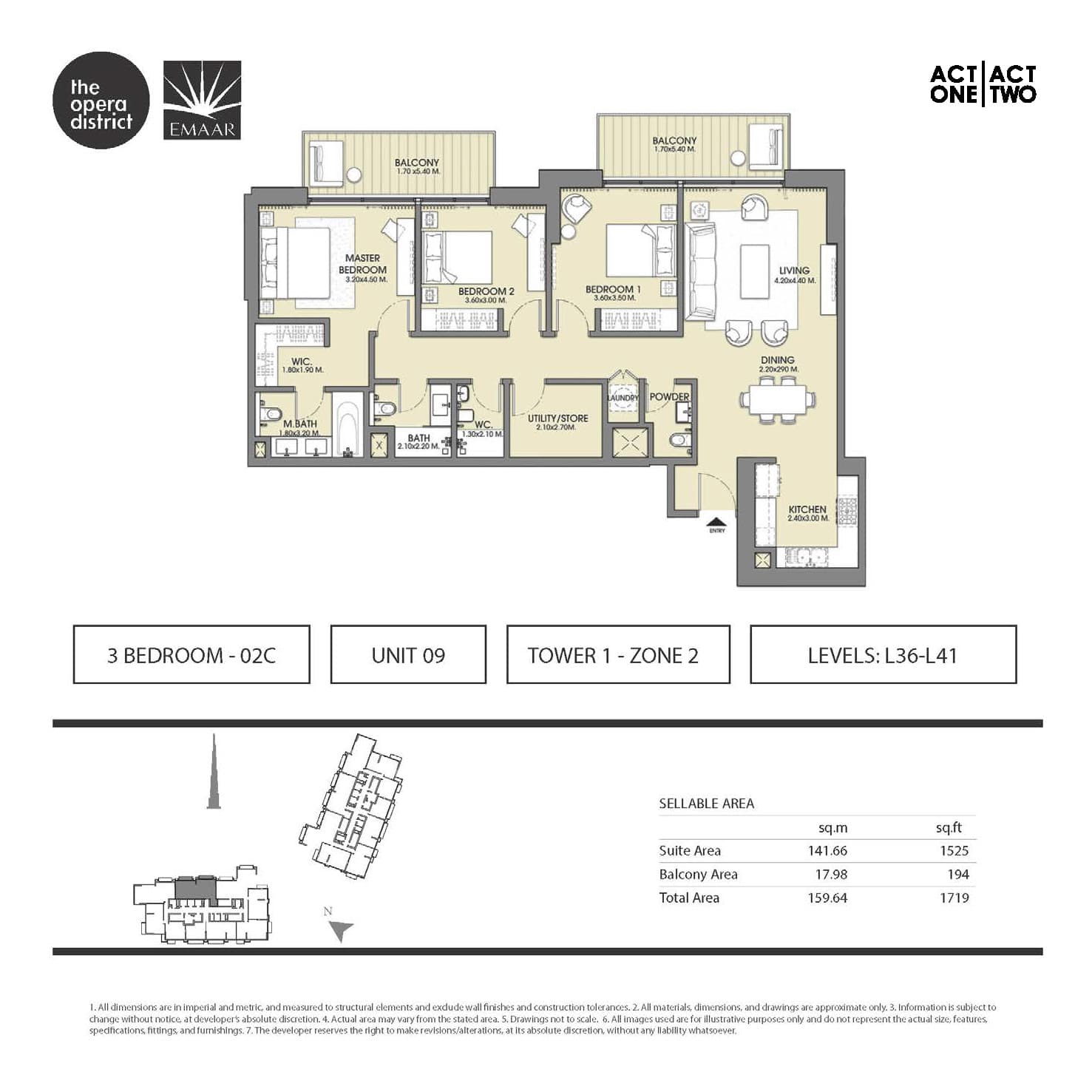 Act One | Act Two Tower 1, 3-Bed Floor Plan, type: 3 BD - 02C Unit 09