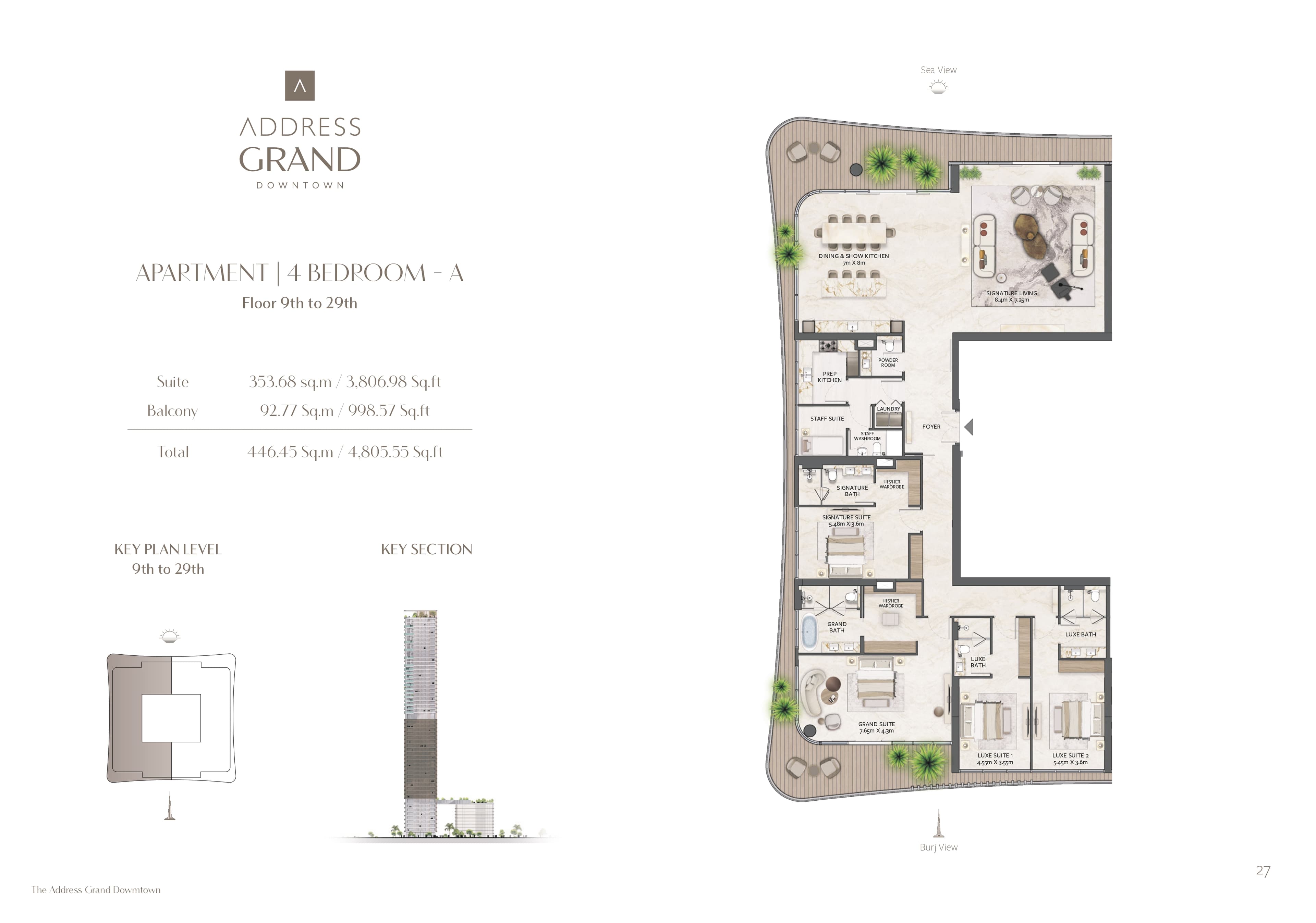 Address Grand Downtown, 4-Bed Floor Plan, type: 4 Bedroom