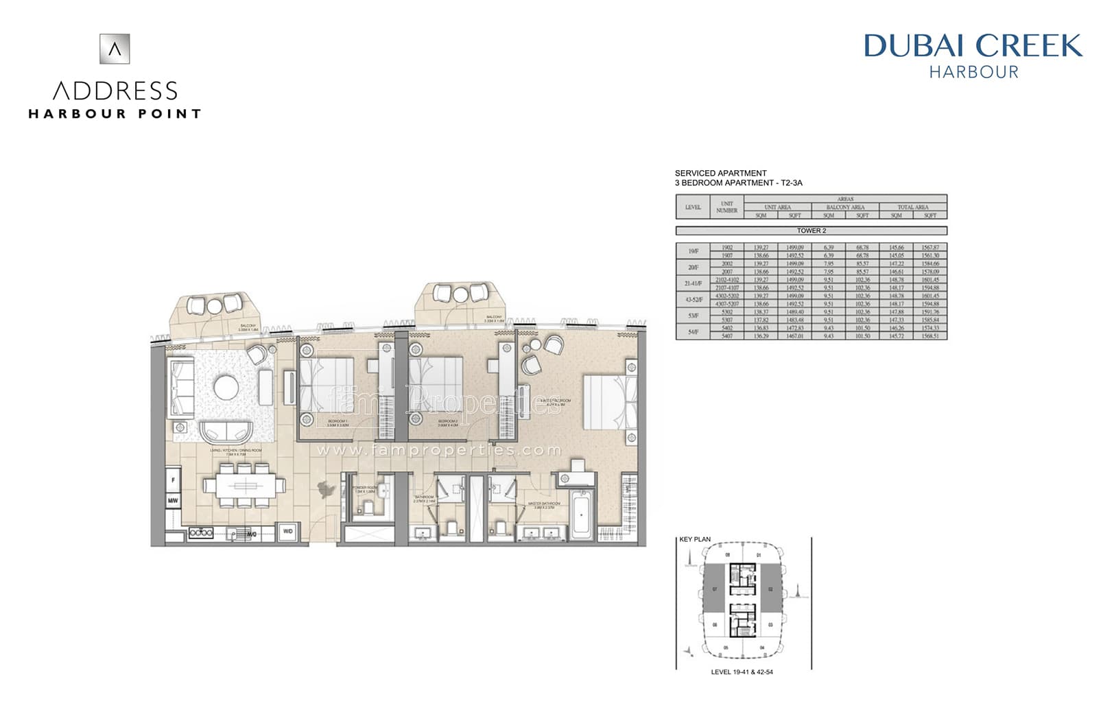Address Harbour Point (not in use), 3-Bed Floor Plan, type: 3 Bedroom Apartment - T2-3A