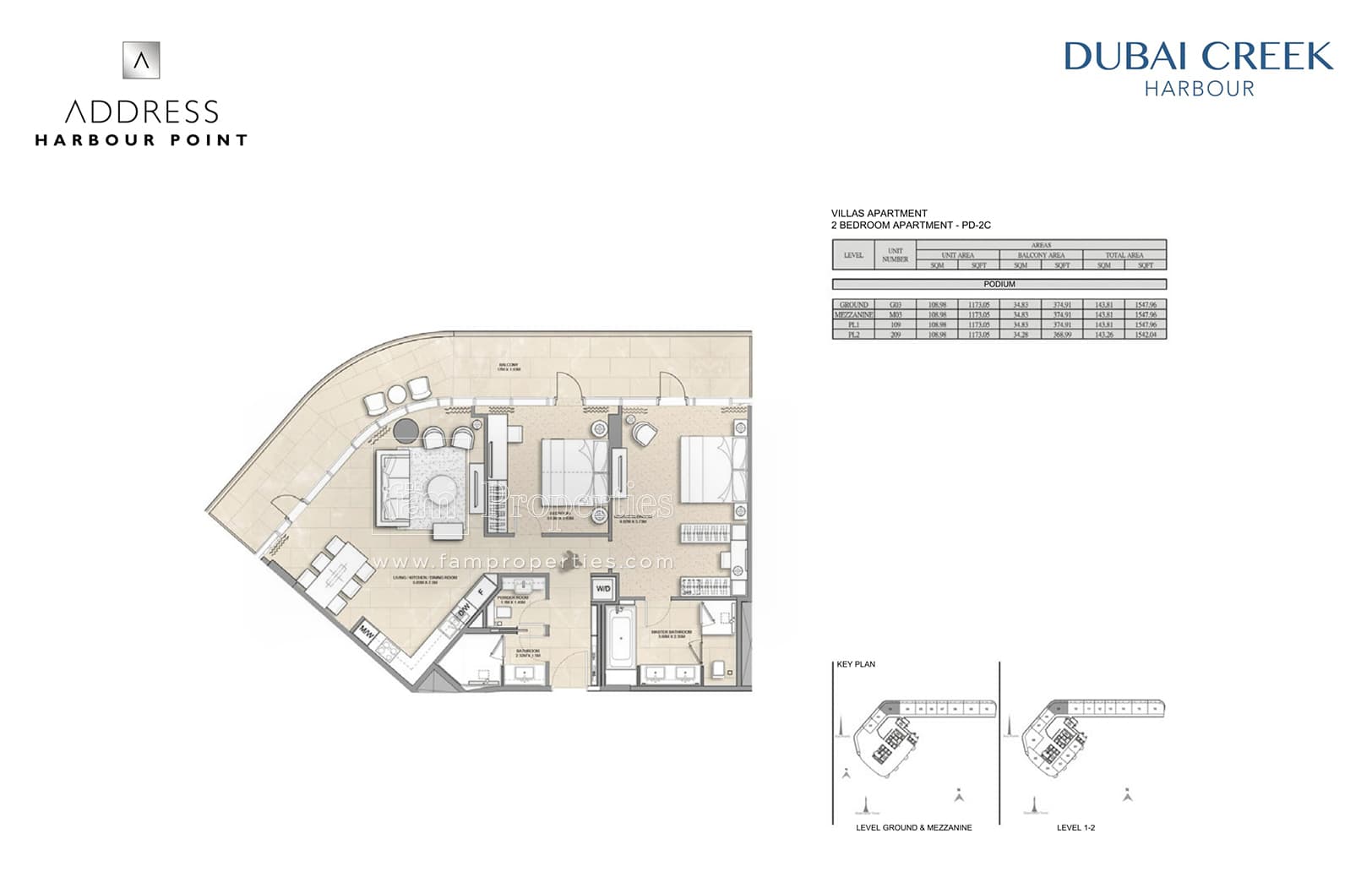 Address Harbour Point (not in use), 2-Bed Floor Plan, type: 2 Bedroom Apartment PD-2C