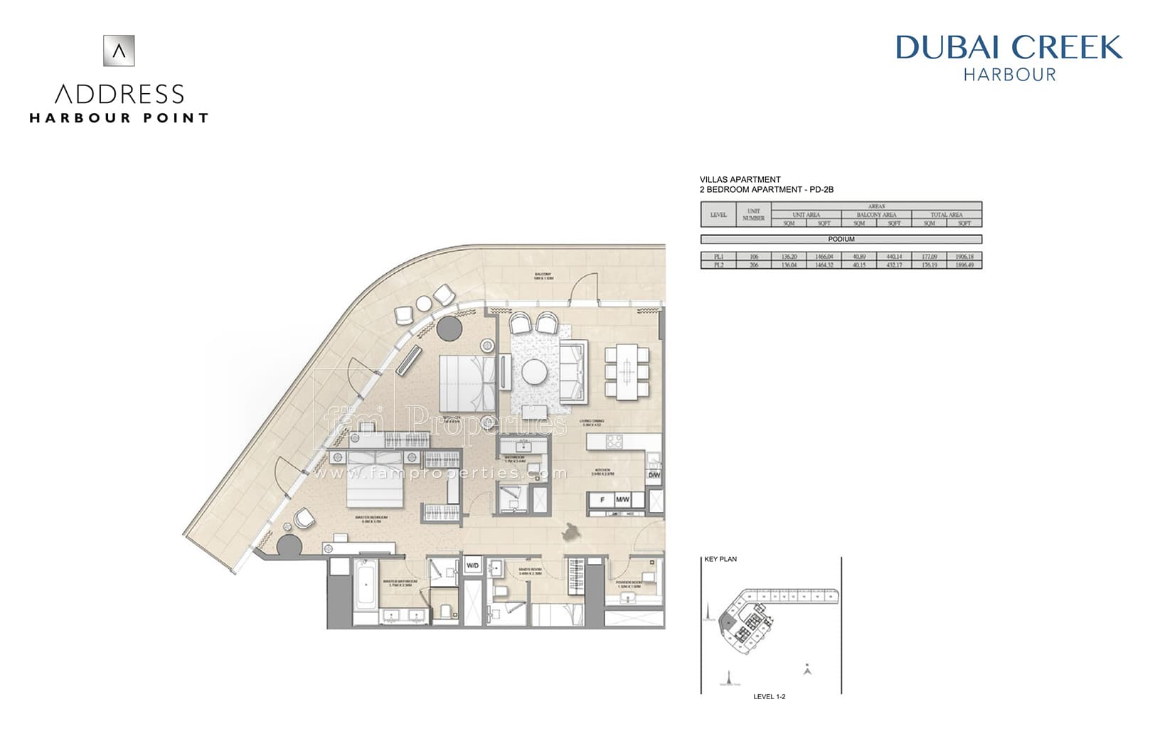 Address Harbour Point (not in use), 2-Bed Floor Plan, type: 2 Bedroom Apartment PD-2B
