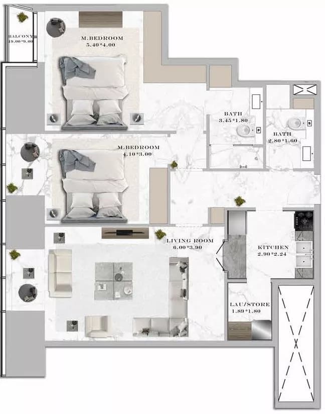 Aeternitas, 2-Bed Floor Plan, type: