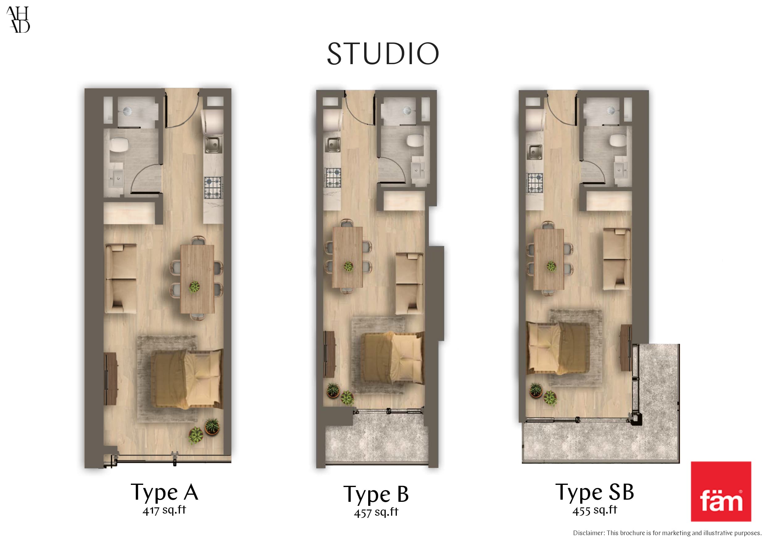 Ahad Residences, 0-Bed Floor Plan, type: Studio