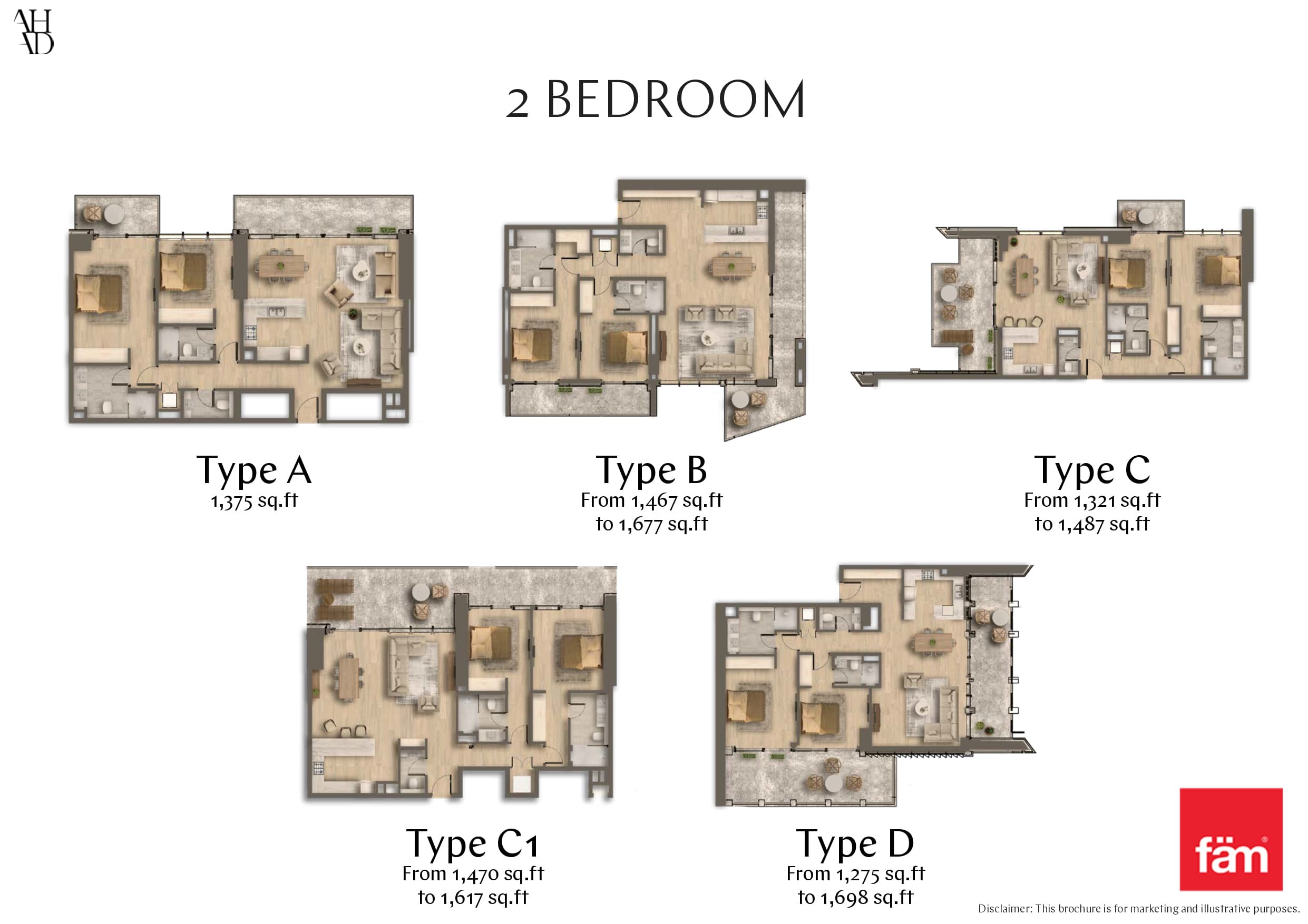 Ahad Residences, 2-Bed Floor Plan, type: 2 Bedroom