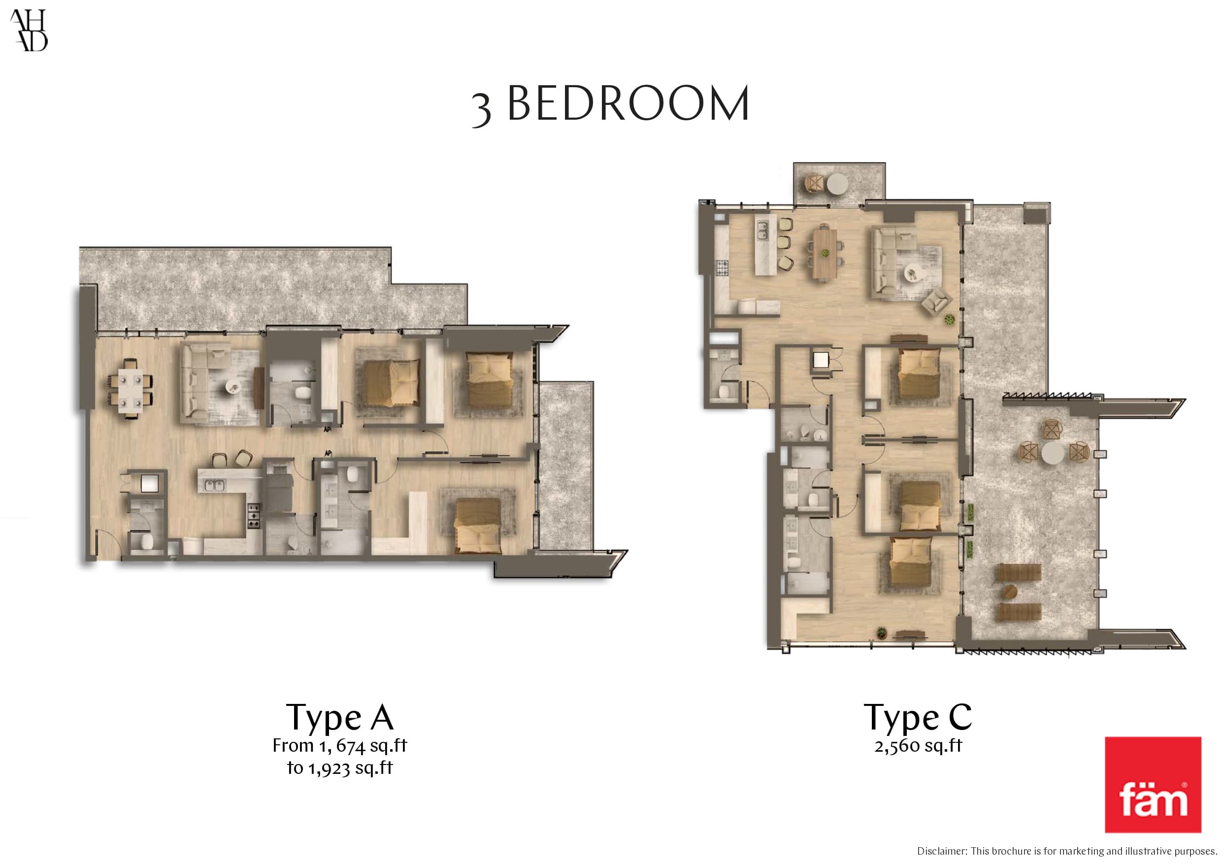 Ahad Residences, 3-Bed Floor Plan, type: 3 Bedroom