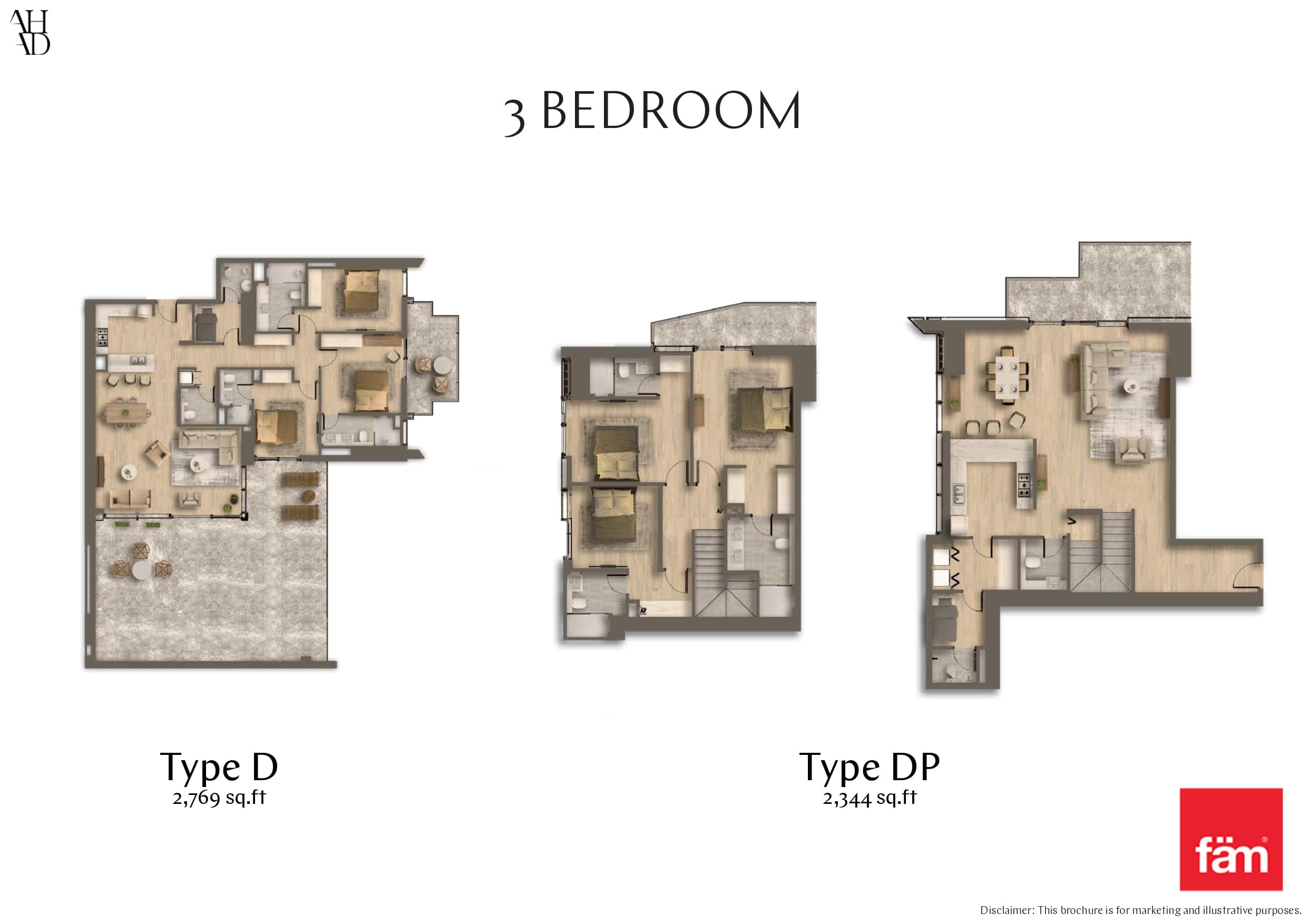 Ahad Residences, 3-Bed Floor Plan, type: 3 Bedroom