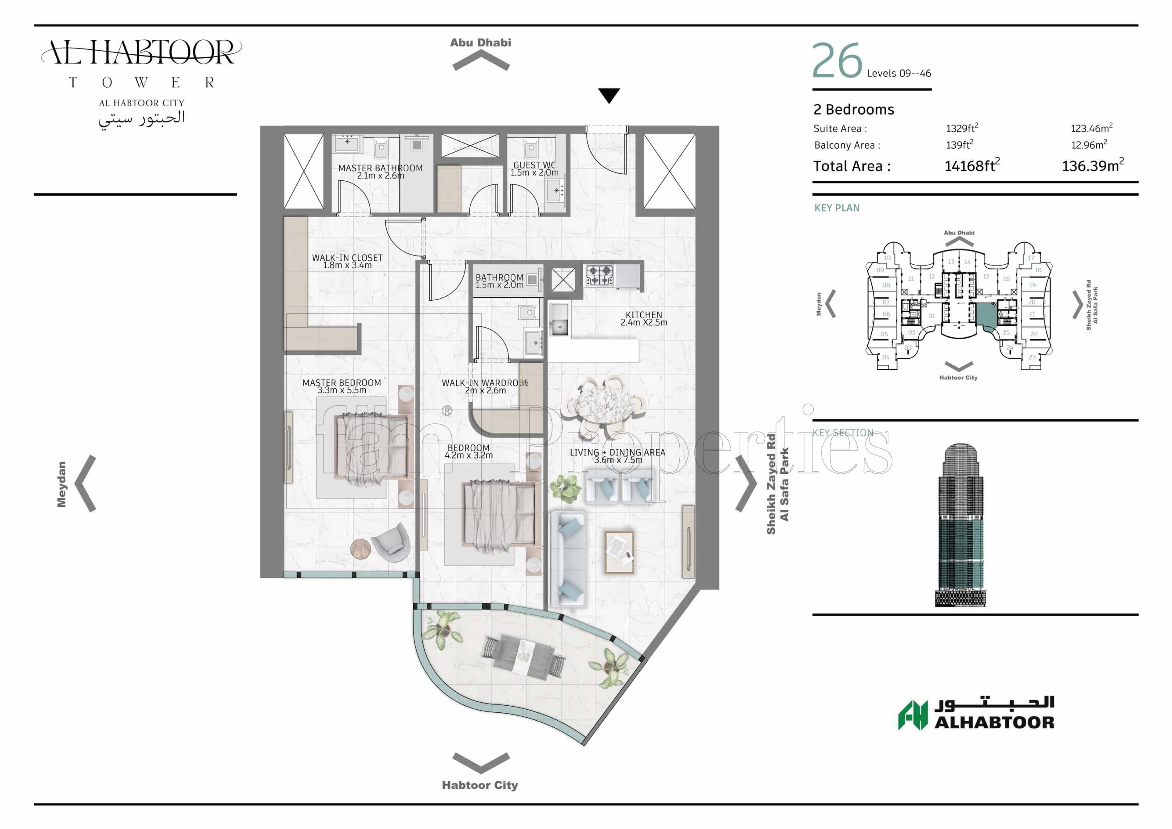 Al Habtoor Tower, 2-Bed Floor Plan, type: