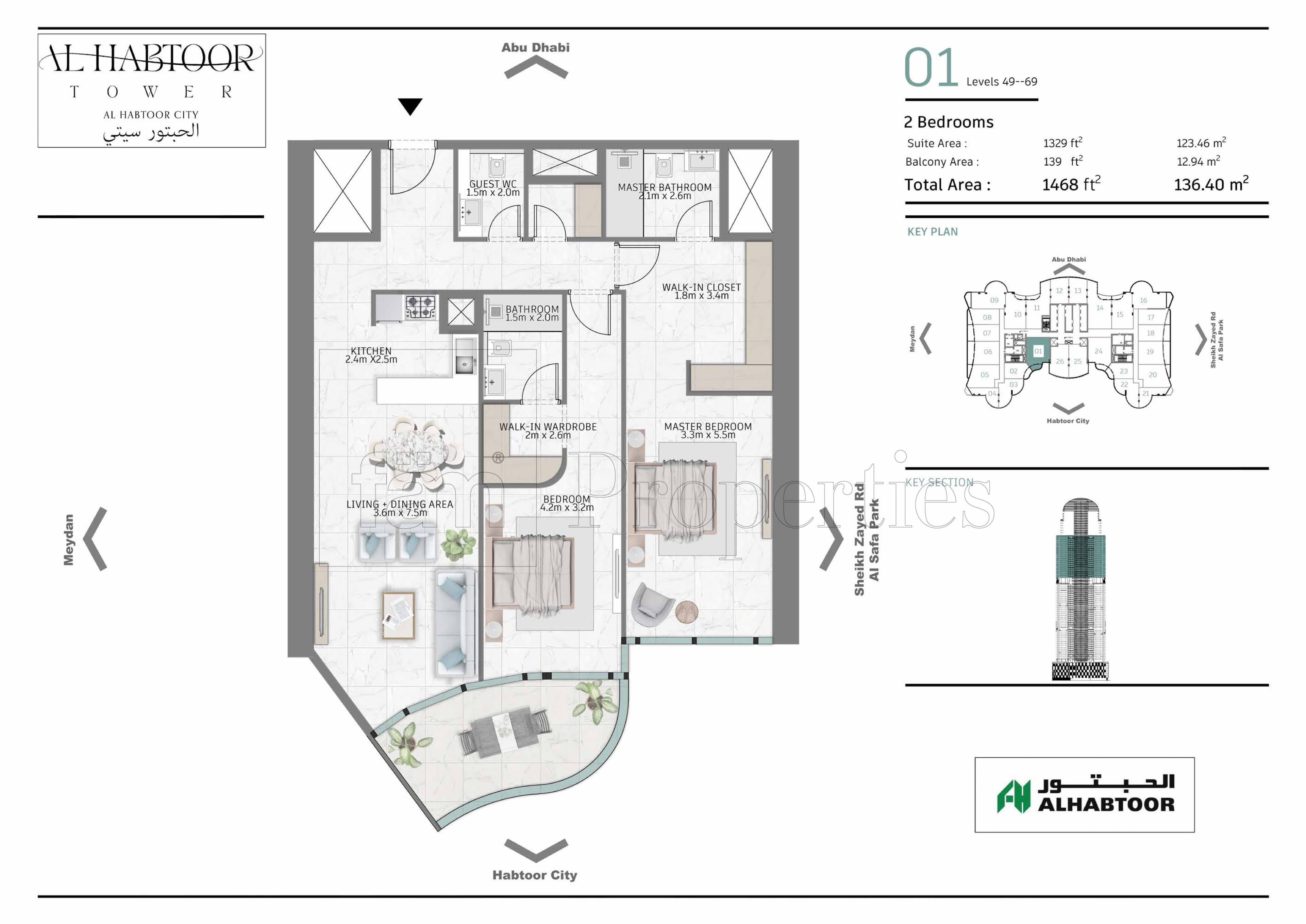 Al Habtoor Tower, 2-Bed Floor Plan, type: