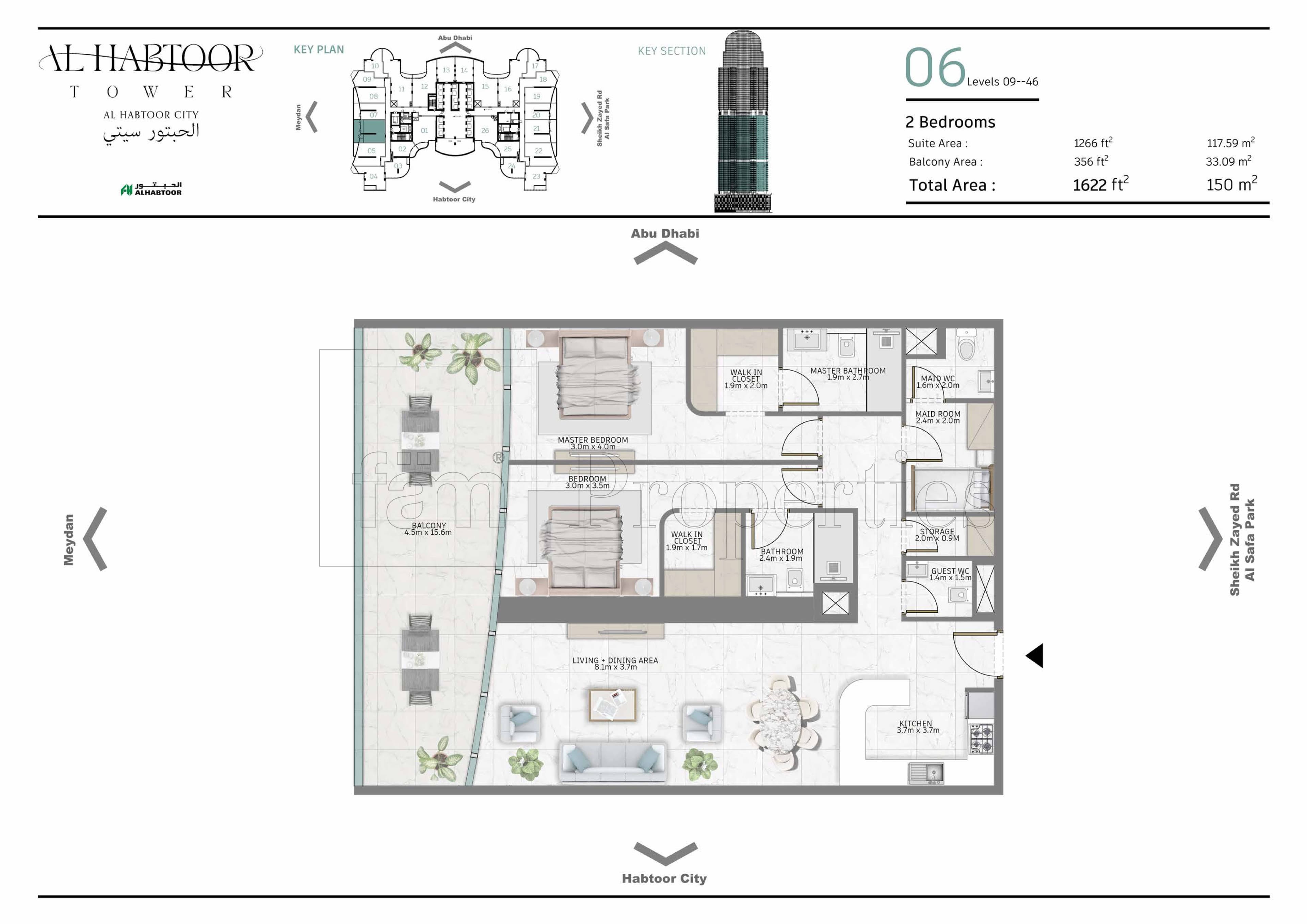 Al Habtoor Tower, 2-Bed Floor Plan, type: