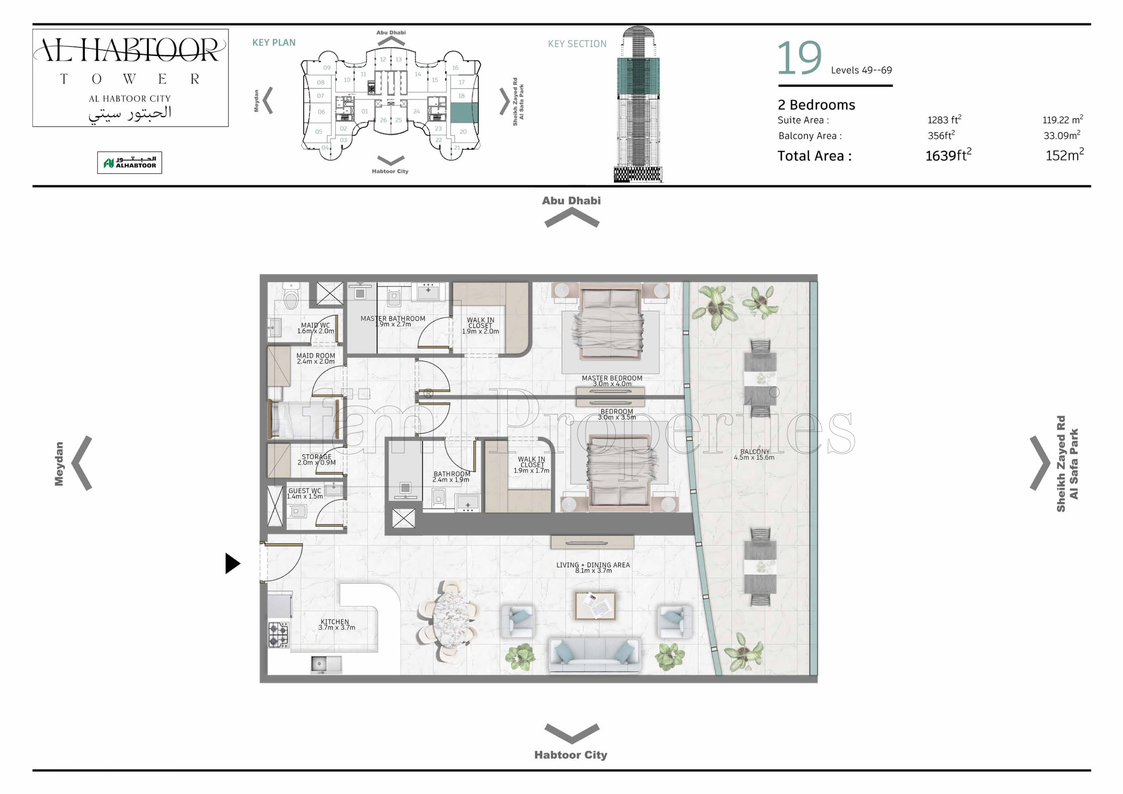 Al Habtoor Tower, 2-Bed Floor Plan, type: