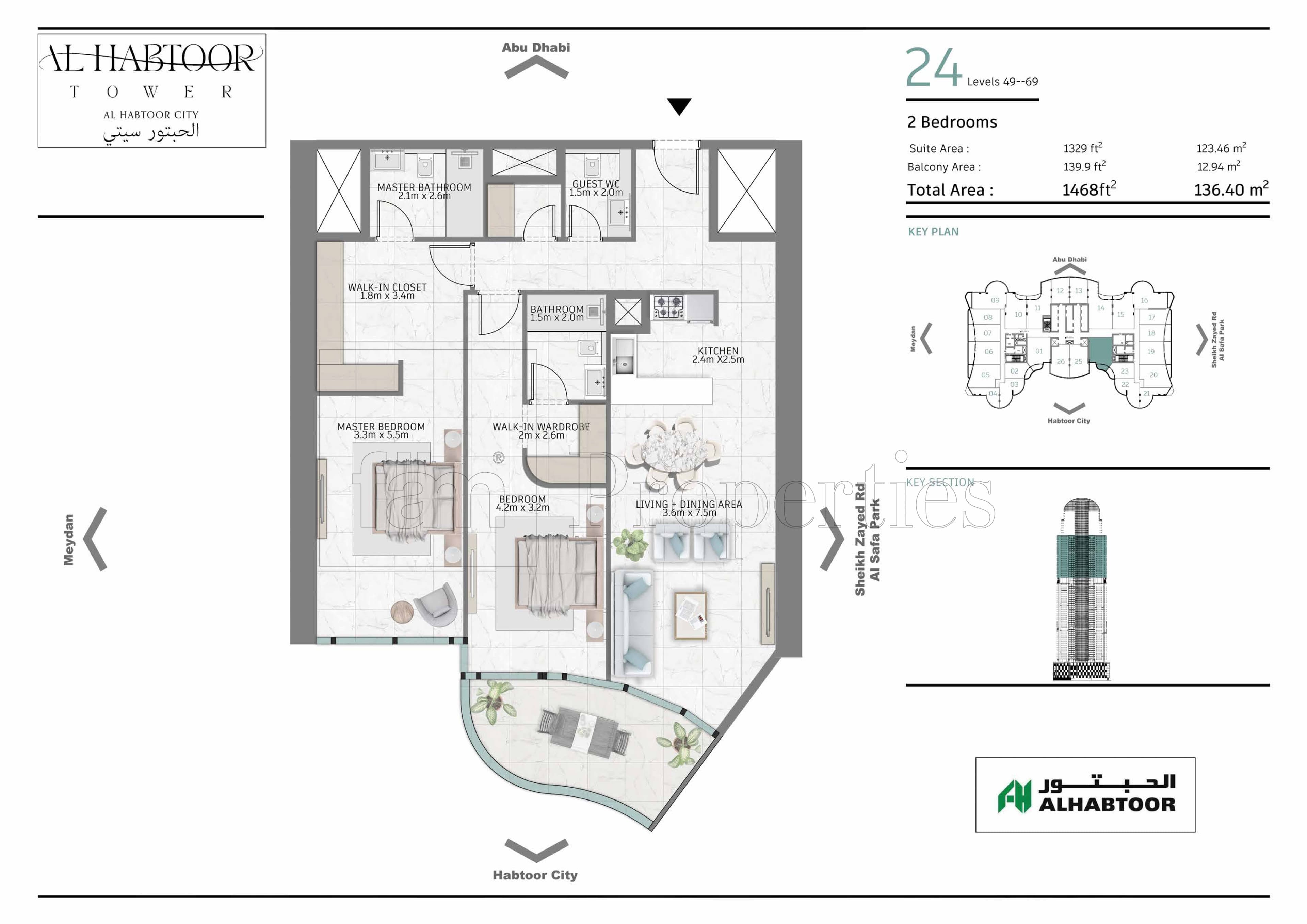 Al Habtoor Tower, 2-Bed Floor Plan, type: