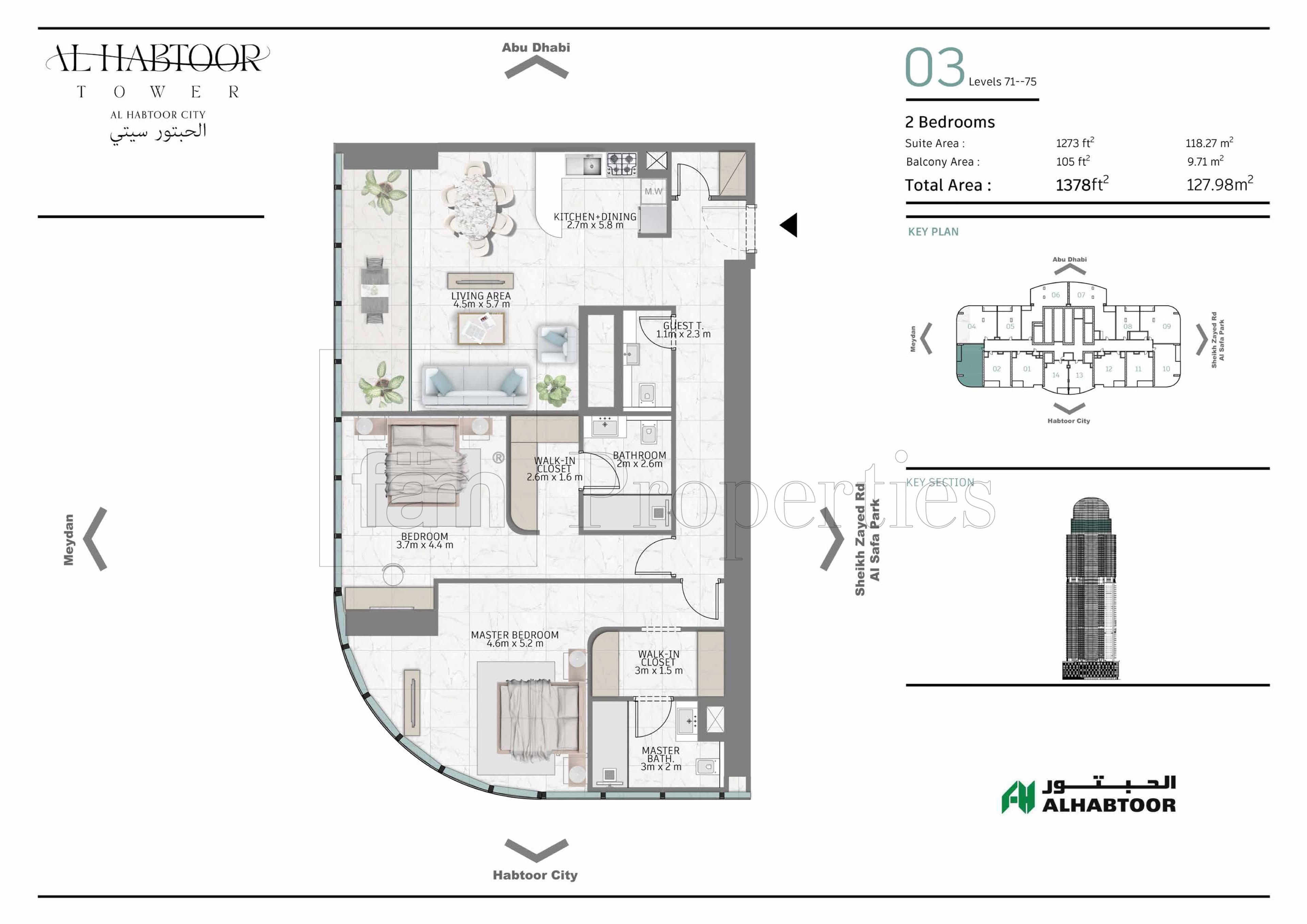 Al Habtoor Tower, 2-Bed Floor Plan, type: