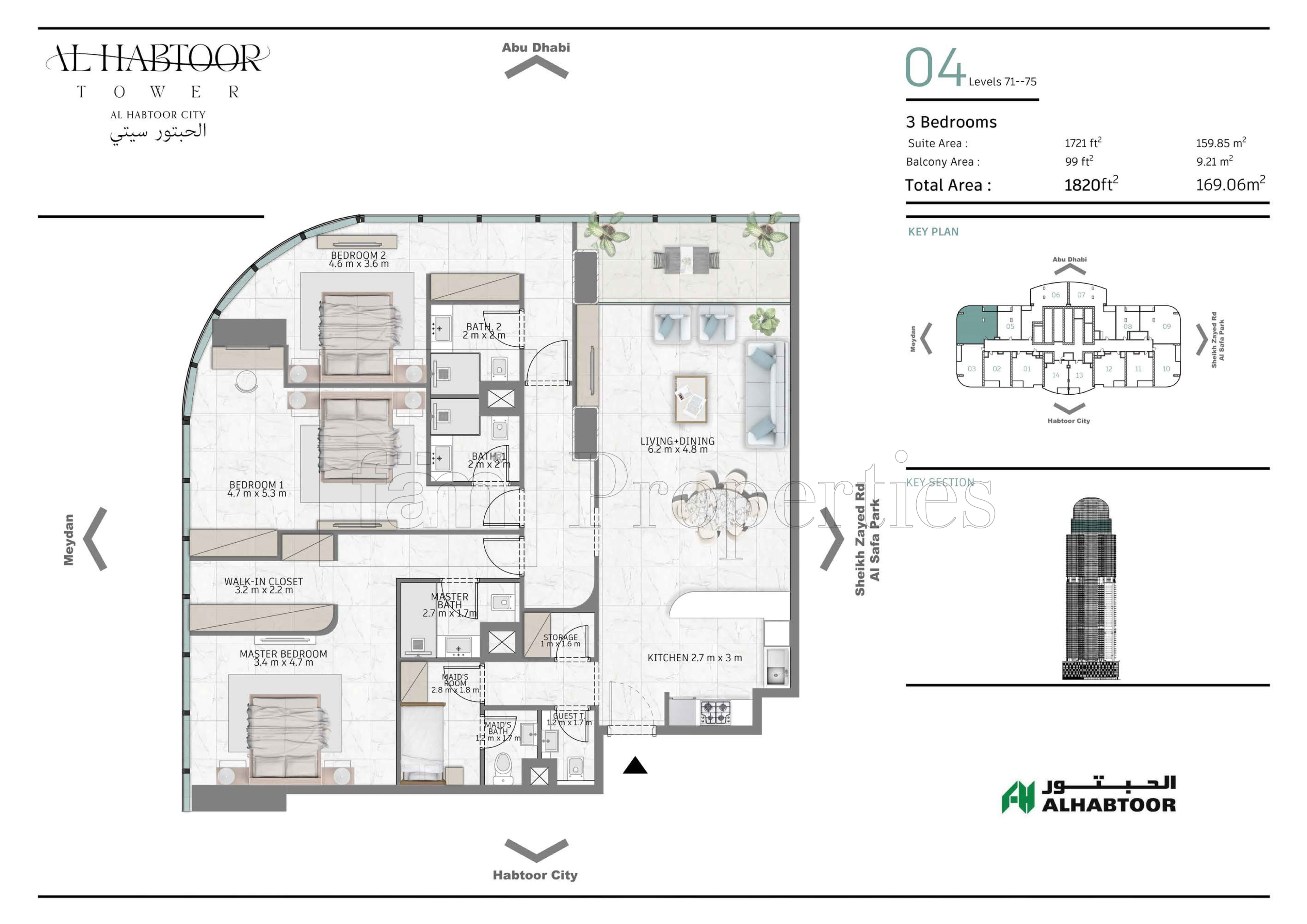 Al Habtoor Tower, 3-Bed Floor Plan, type: