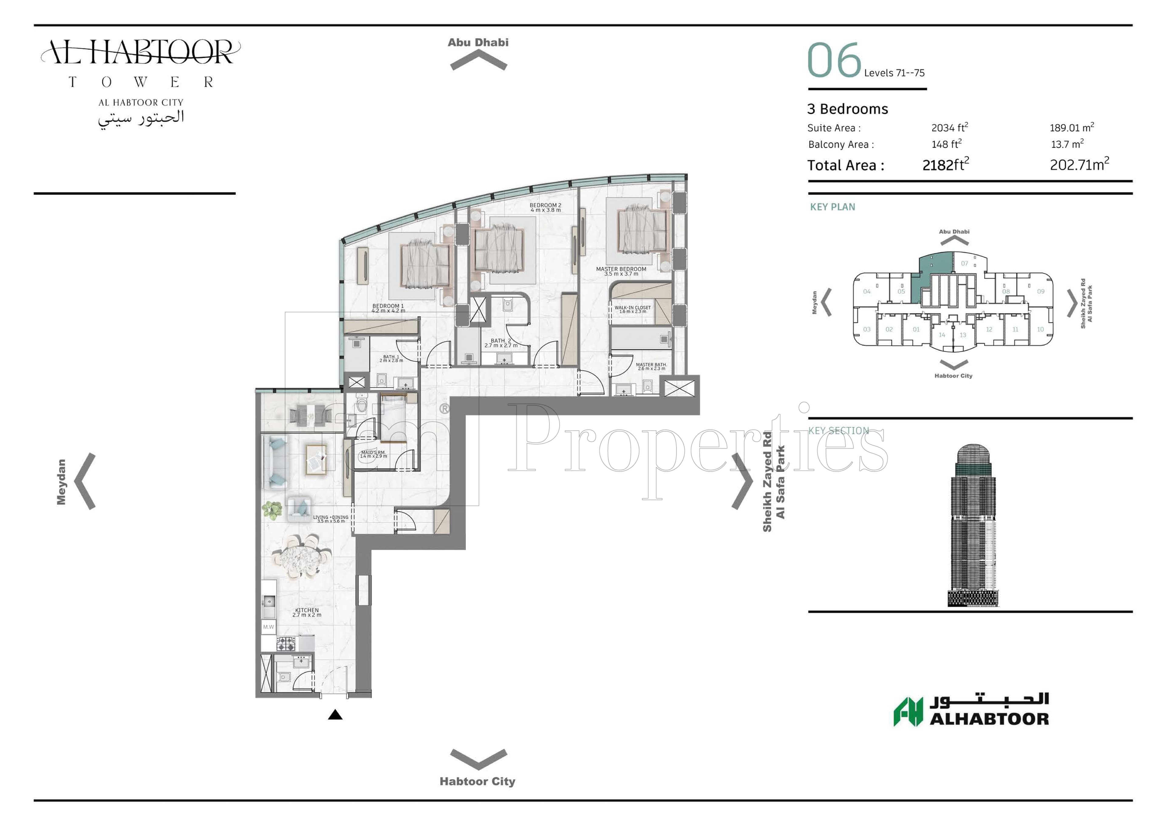 Al Habtoor Tower, 3-Bed Floor Plan, type: