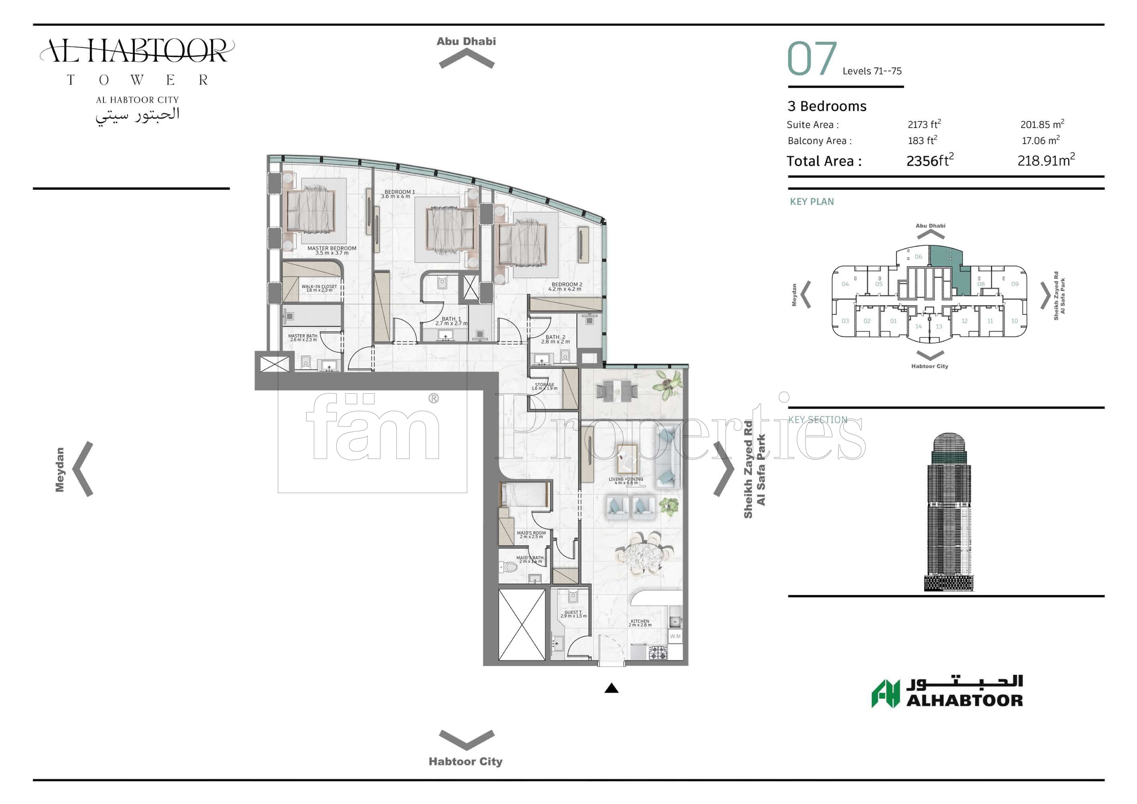 Al Habtoor Tower, 3-Bed Floor Plan, type: