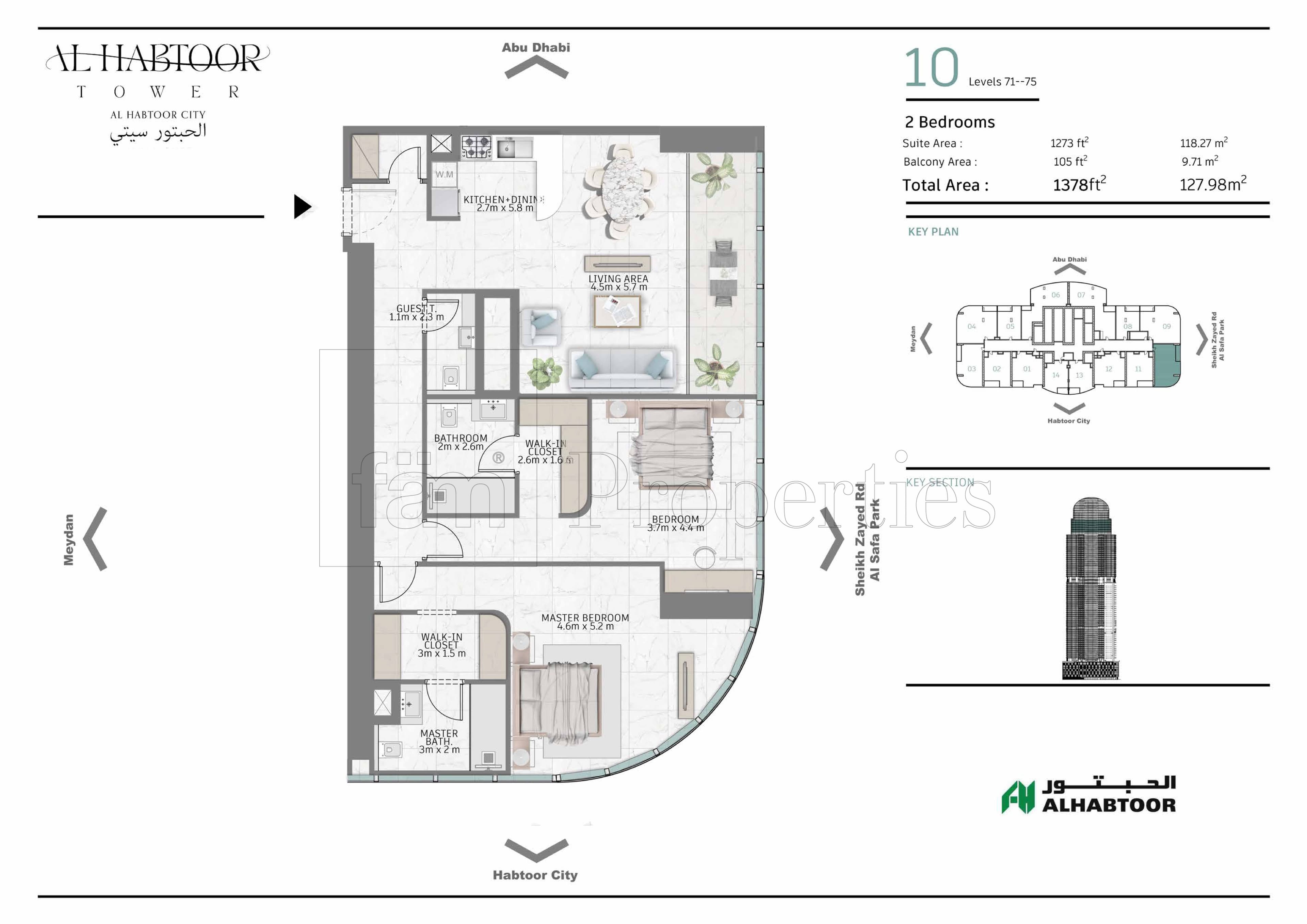 Al Habtoor Tower, 2-Bed Floor Plan, type: