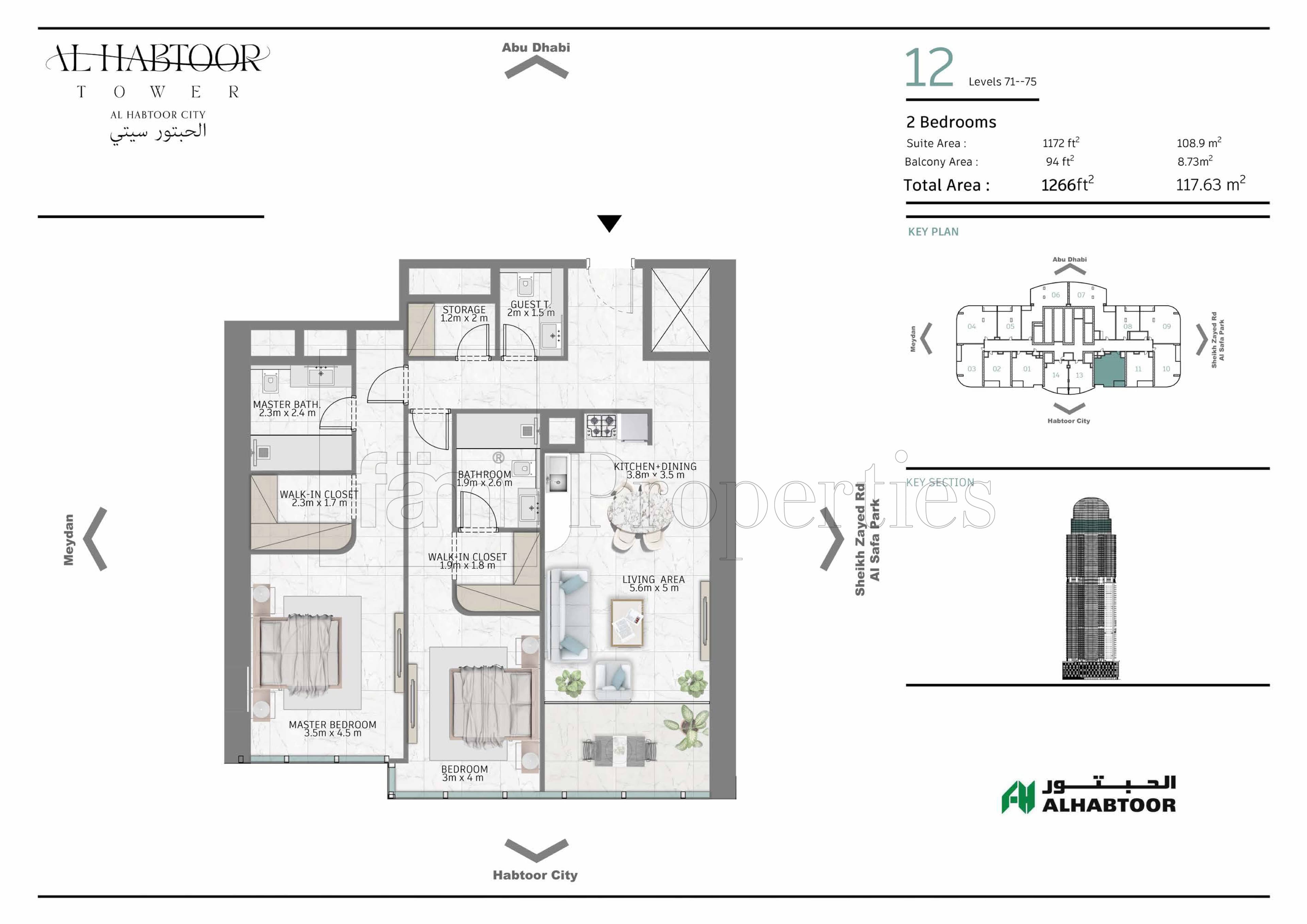 Al Habtoor Tower, 2-Bed Floor Plan, type: