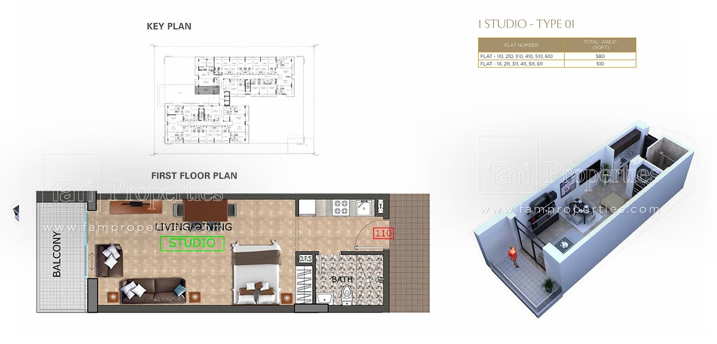 Al Haseen Residences 1, 0-Bed Floor Plan, type: Studio