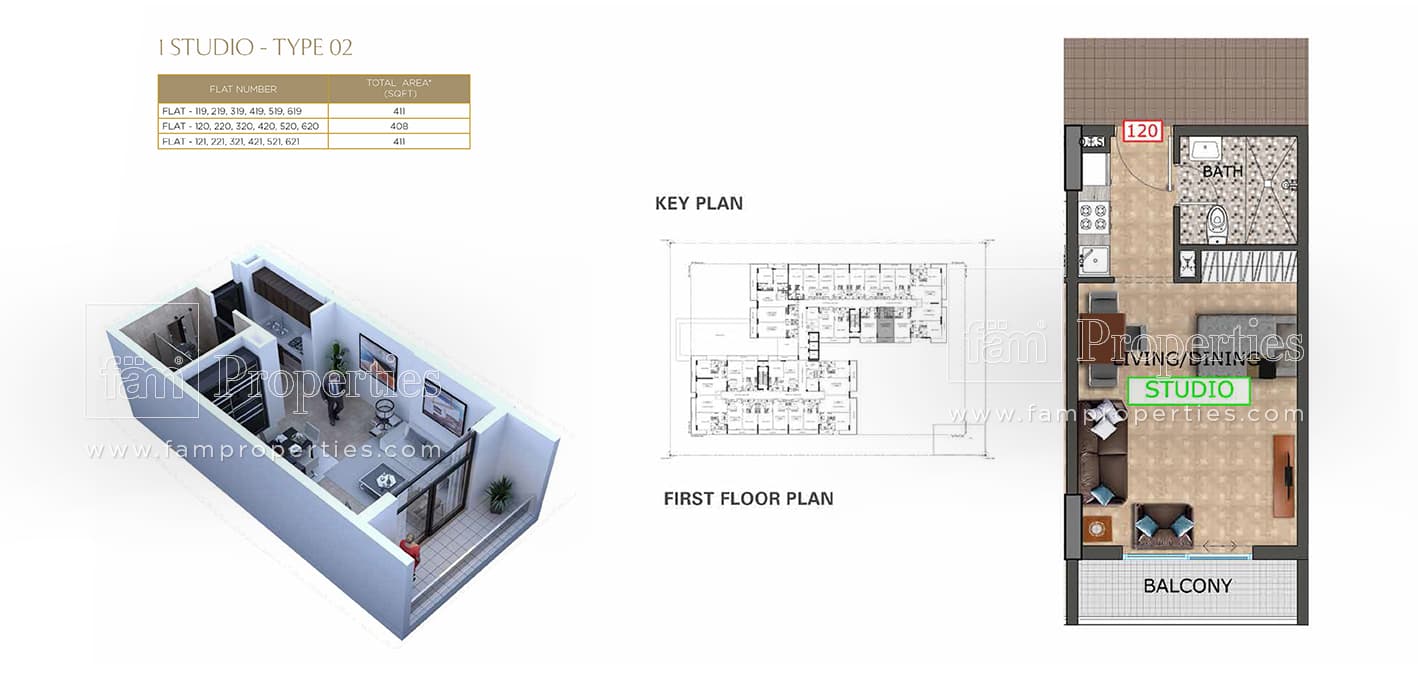 Al Haseen Residences 1, 0-Bed Floor Plan, type: Studio