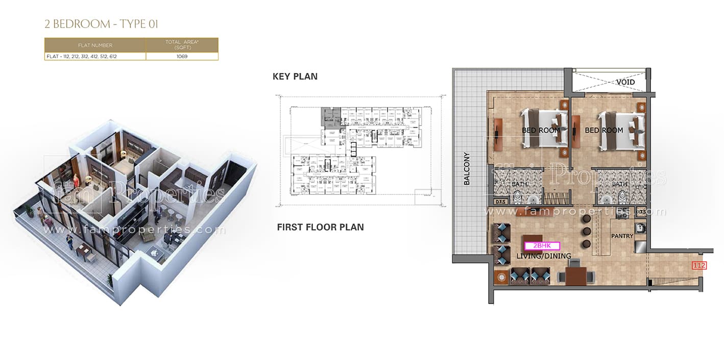 Al Haseen Residences 1, 2-Bed Floor Plan, type: 2 Bedroom