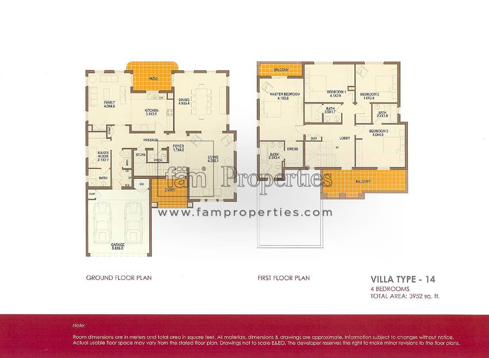 Al Mahra, 4-Bed Floor Plan, type: 4 Bedrooms Villa Type 14