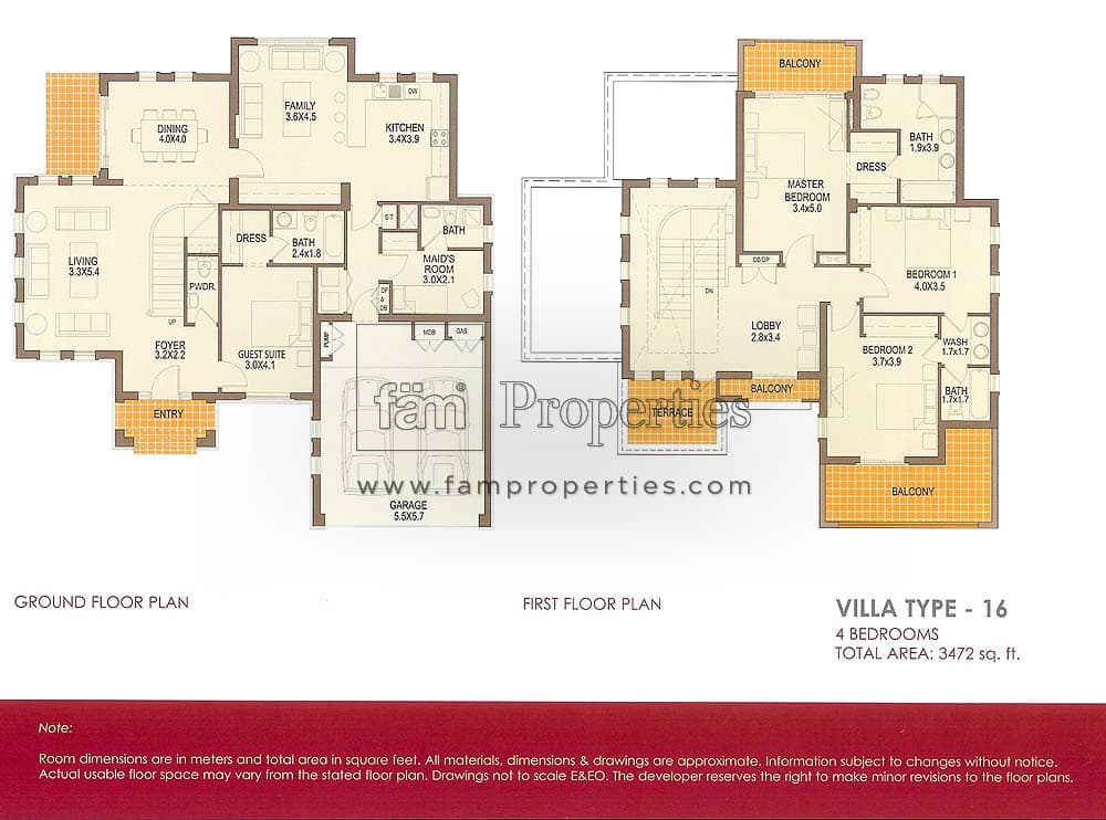 Al Mahra, 4-Bed Floor Plan, type: 4 Bedrooms Villa Type 16