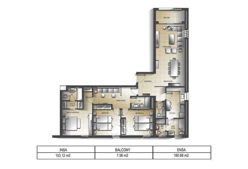 Al Mamsha, 3-Bed Floor Plan, type: 3 Bedroom