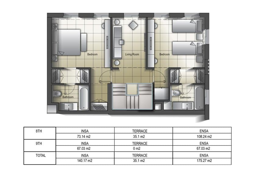 Al Mamsha, 2-Bed Floor Plan, type: 2 Bedroom Duplex