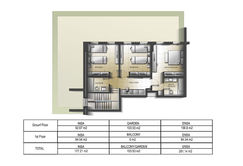 Al Mamsha, 3-Bed Floor Plan, type: 3 Bedroom Duplex