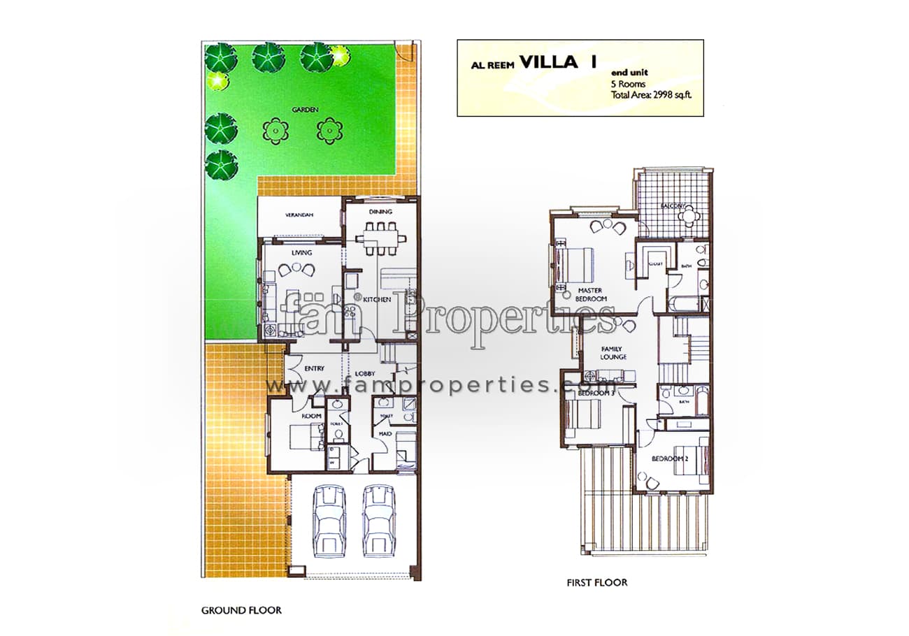 Al Reem 1, 5-Bed Floor Plan, type: 5 Bedrooms Villa 1 - End Unit