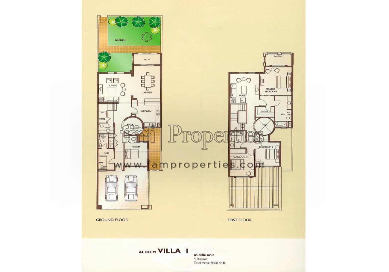 Al Reem 1, 5-Bed Floor Plan, type: 5 Bedrooms Villa 1 - Middle Unit