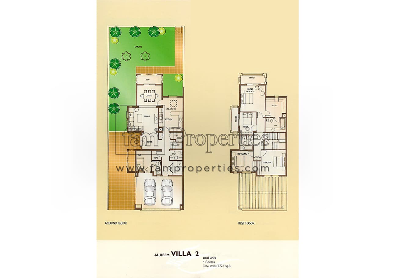 Al Reem 1, 4-Bed Floor Plan, type: 4 Bedrooms Villa 2 - End Unit