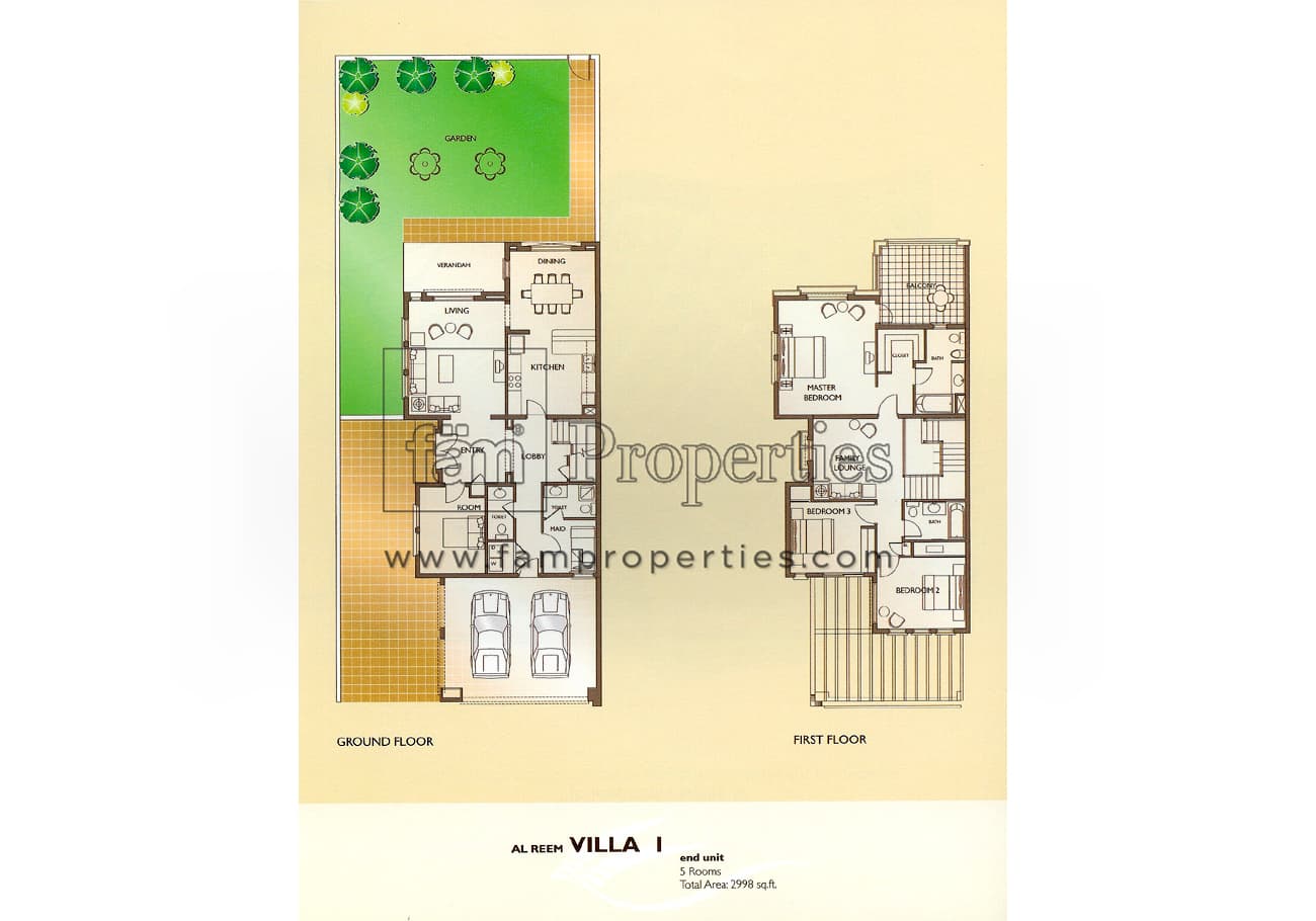 Al Reem 1, 5-Bed Floor Plan, type: 5 Bedrooms Villa 1 - End Unit