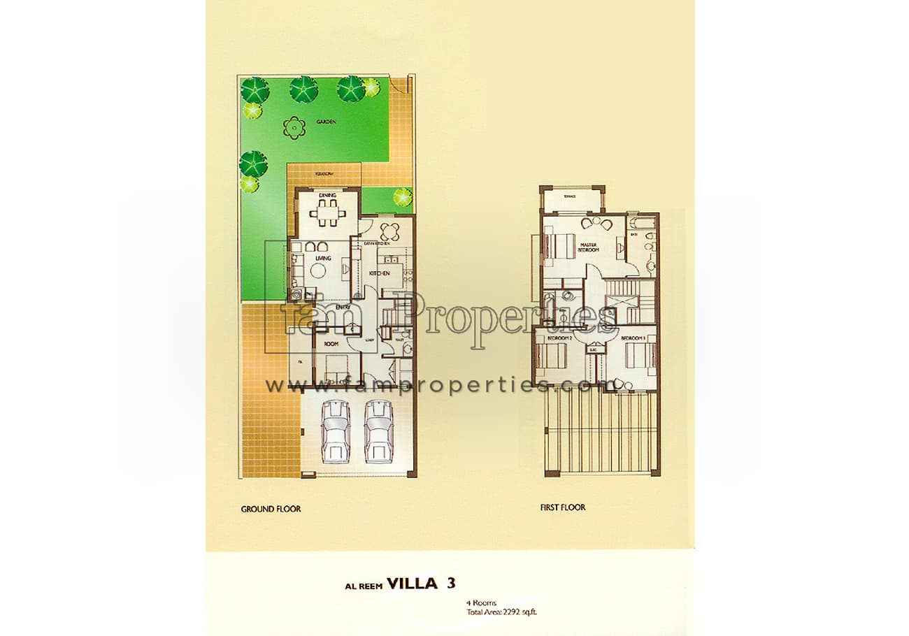 Al Reem 1, 4-Bed Floor Plan, type: 4 Bedrooms Villa 3 - End Unit