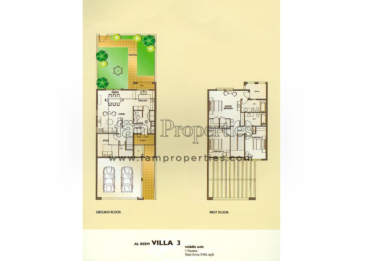 Al Reem 1, 4-Bed Floor Plan, type: 4 Bedrooms Villa 3 - Middle Unit
