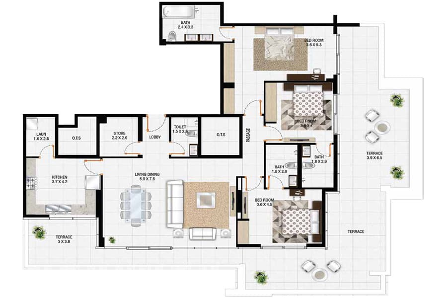 Al Sayyah Residence, 3-Bed Floor Plan, type: 3 Bedroom