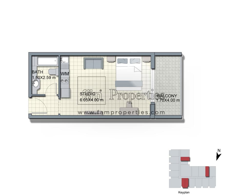 Alcove, -Bed Floor Plan, type: Third Floor Type C1 - Studio