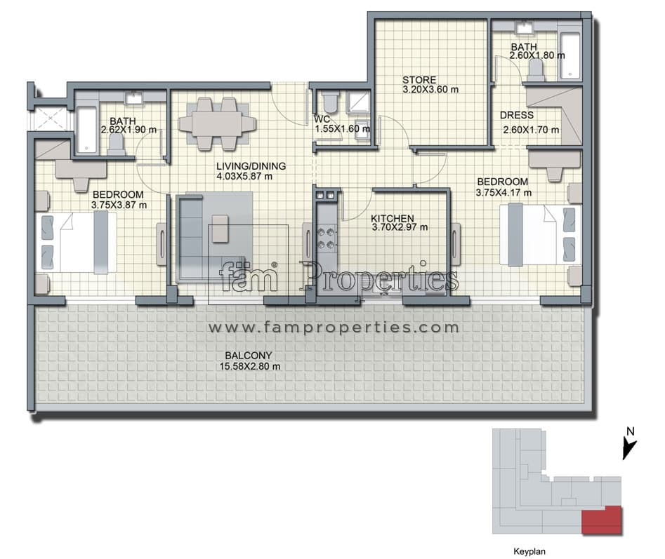 Alcove, 2-Bed Floor Plan, type: Fourth Floor Type B3-2BR + store