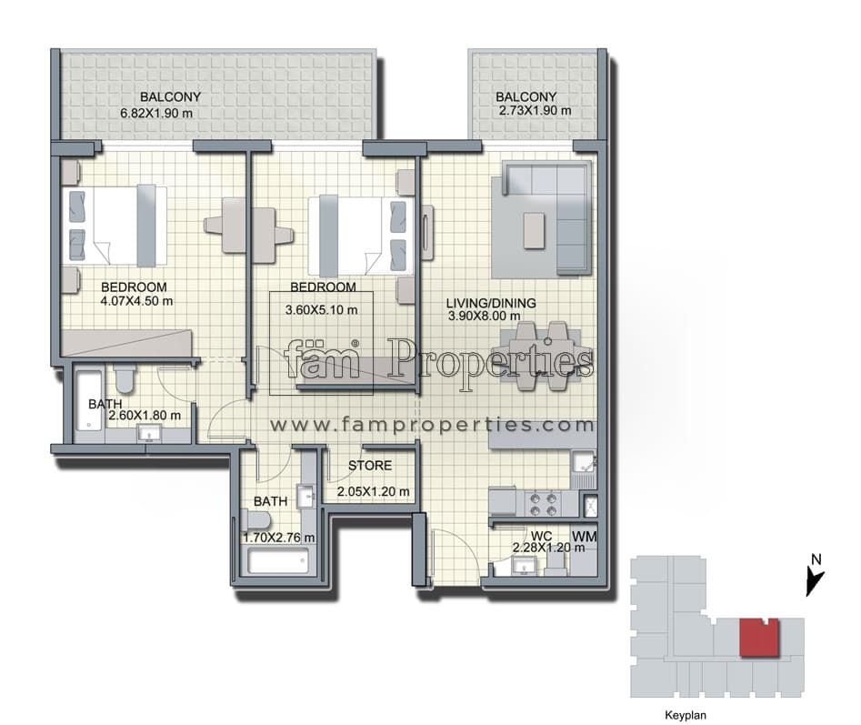 Alcove, 2-Bed Floor Plan, type: Fourth Floor Type B5-2BR + store