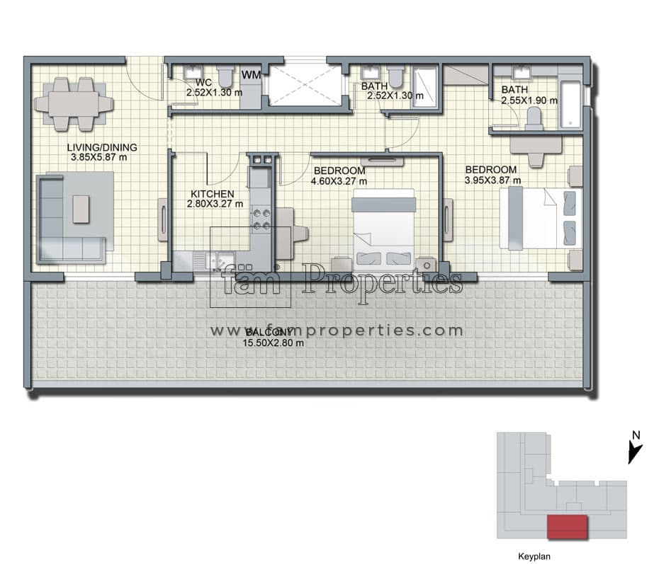 Alcove, 2-Bed Floor Plan, type: Fourth Floor Type B6-2BR