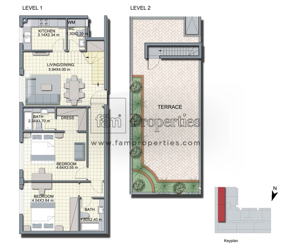 Alcove, 2-Bed Floor Plan, type: Fifth Floor Type B1 - 2BR